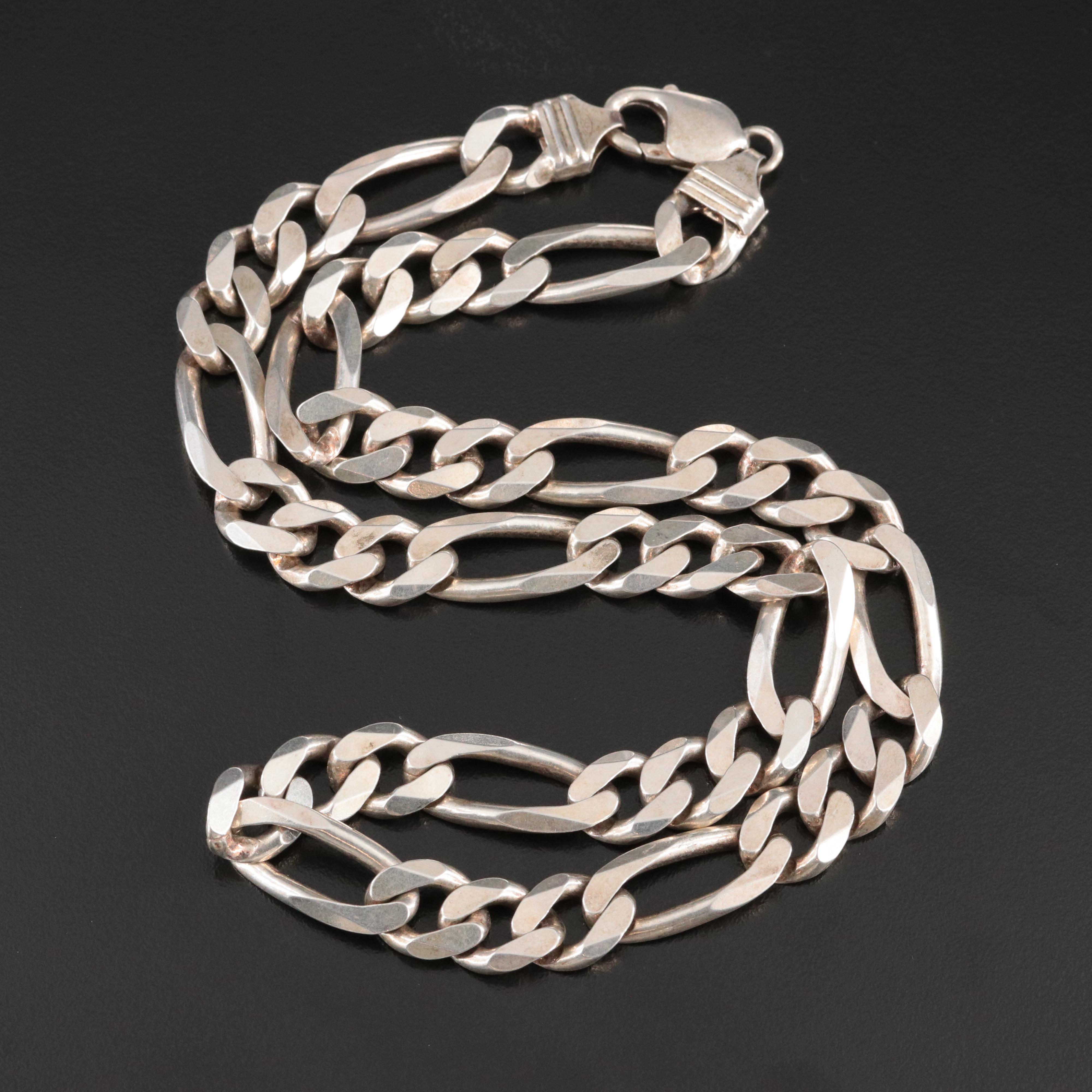 Sterling Figaro Chain Necklace
