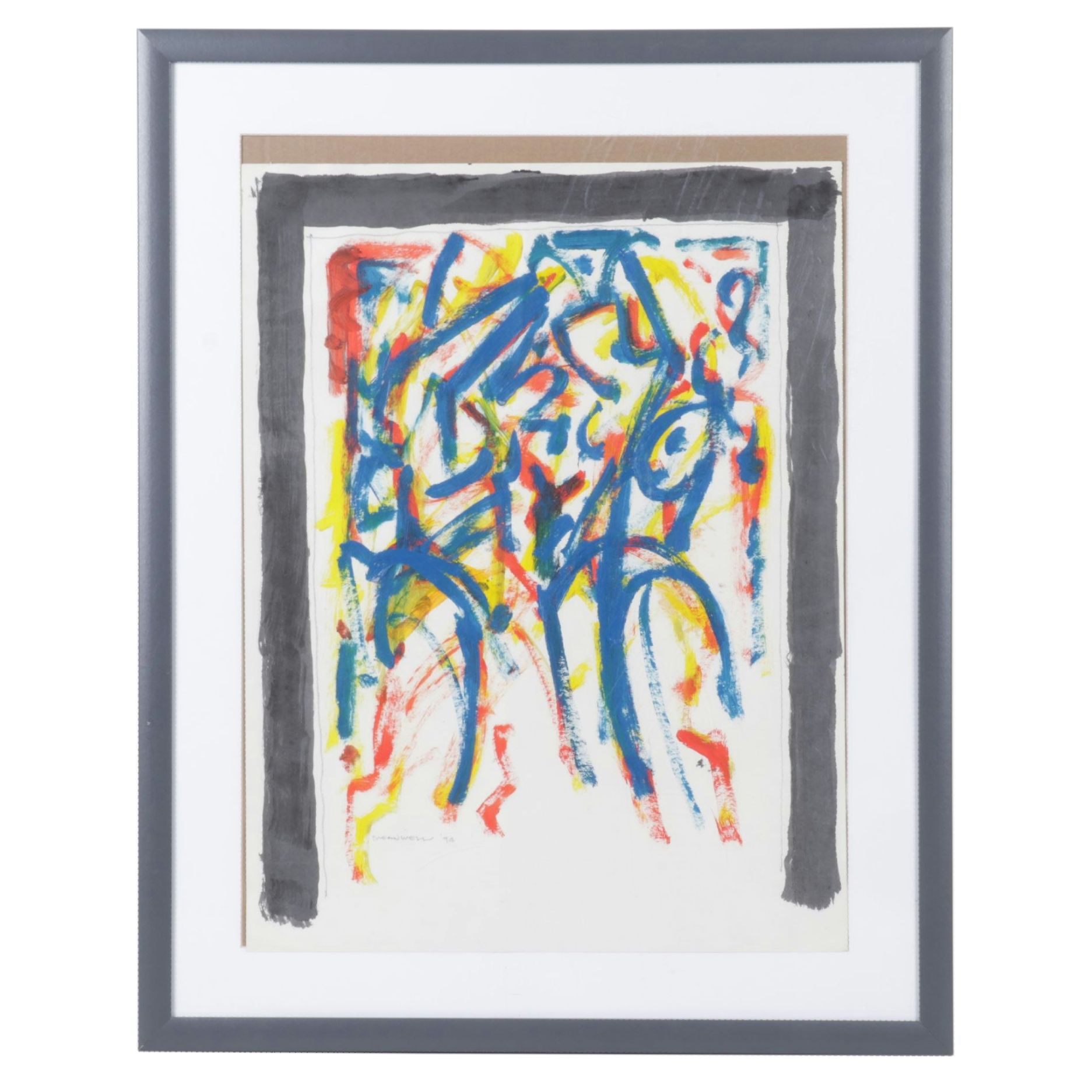 Jack Meanwell Primary Colored Abstract Expressionist Acrylic Painting, 1994