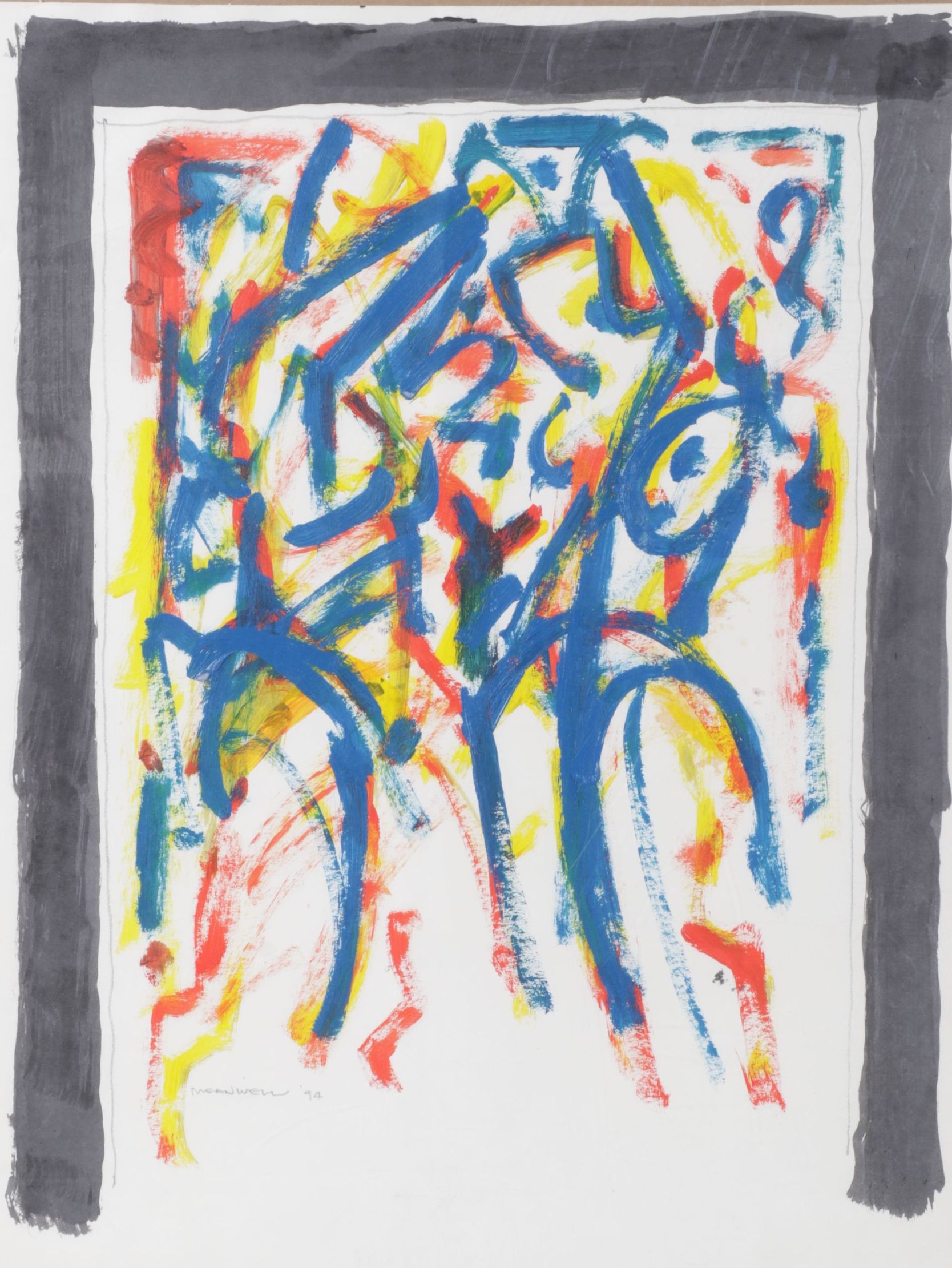 Jack Meanwell Primary Colored Abstract Expressionist Acrylic Painting, 1994