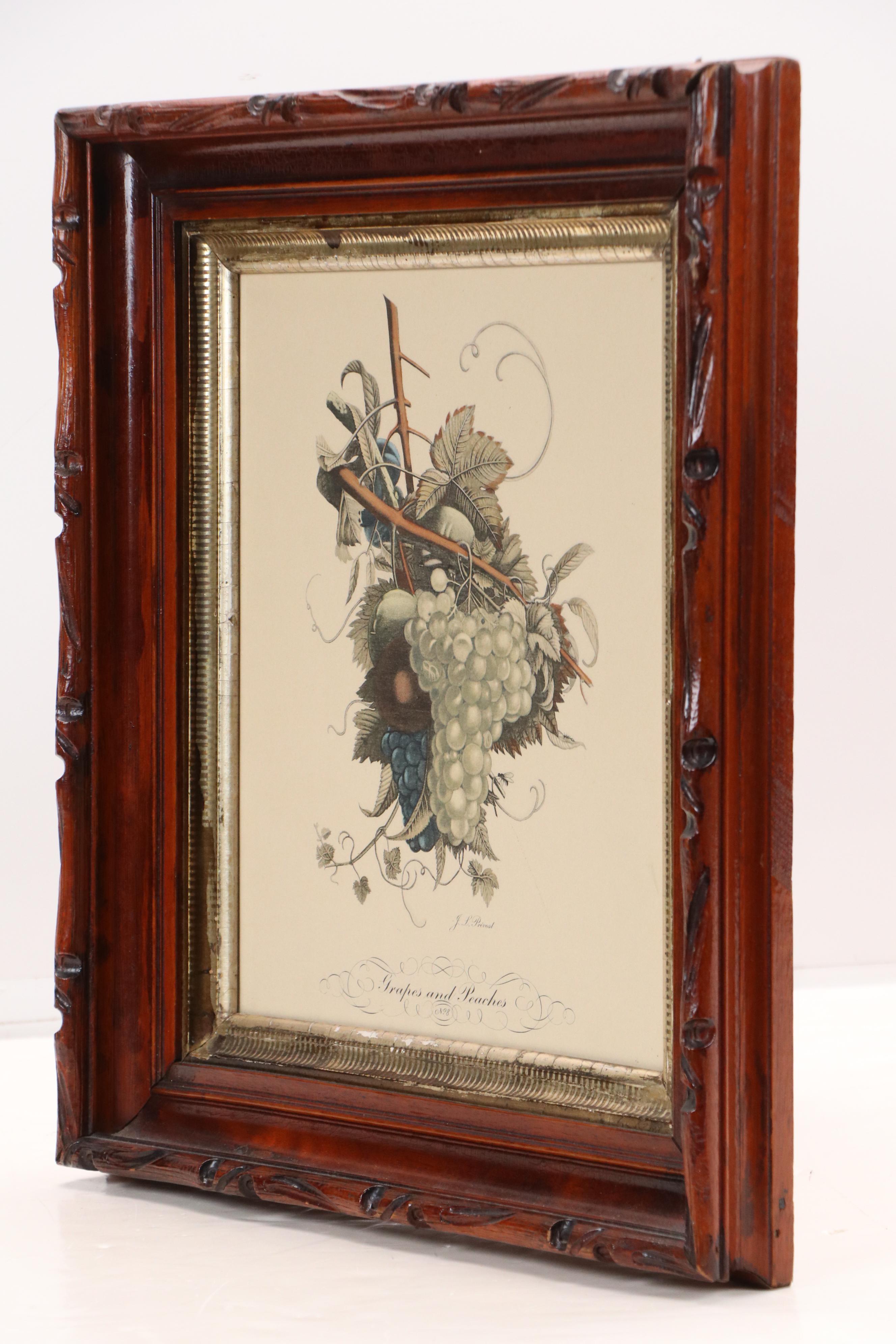 J. L. Prévost Hand-Colored Lithograph "Grapes and Peaches," Early 20th Century