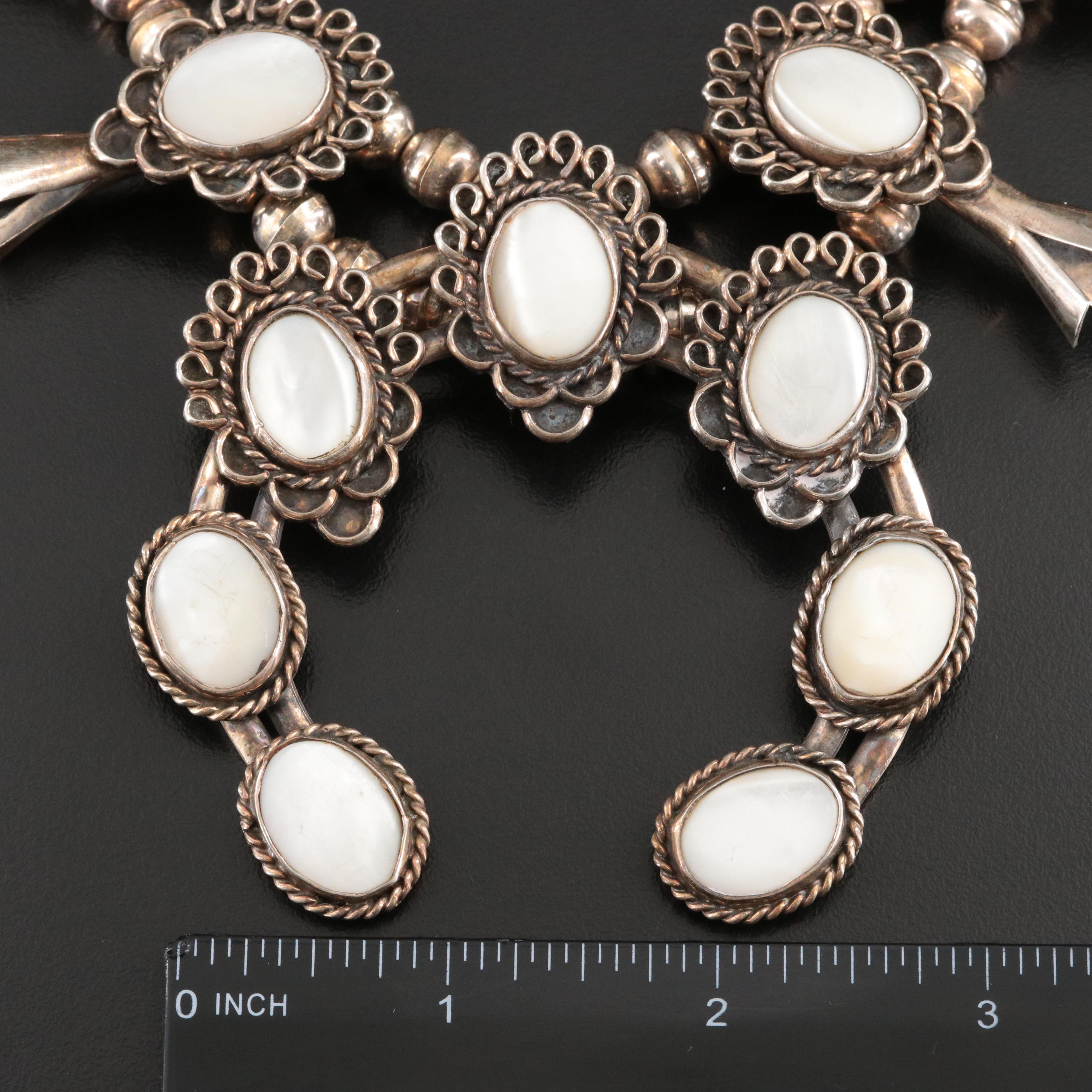 Southwestern Sterling Mother-of-Pearl Squash Blossom Necklace