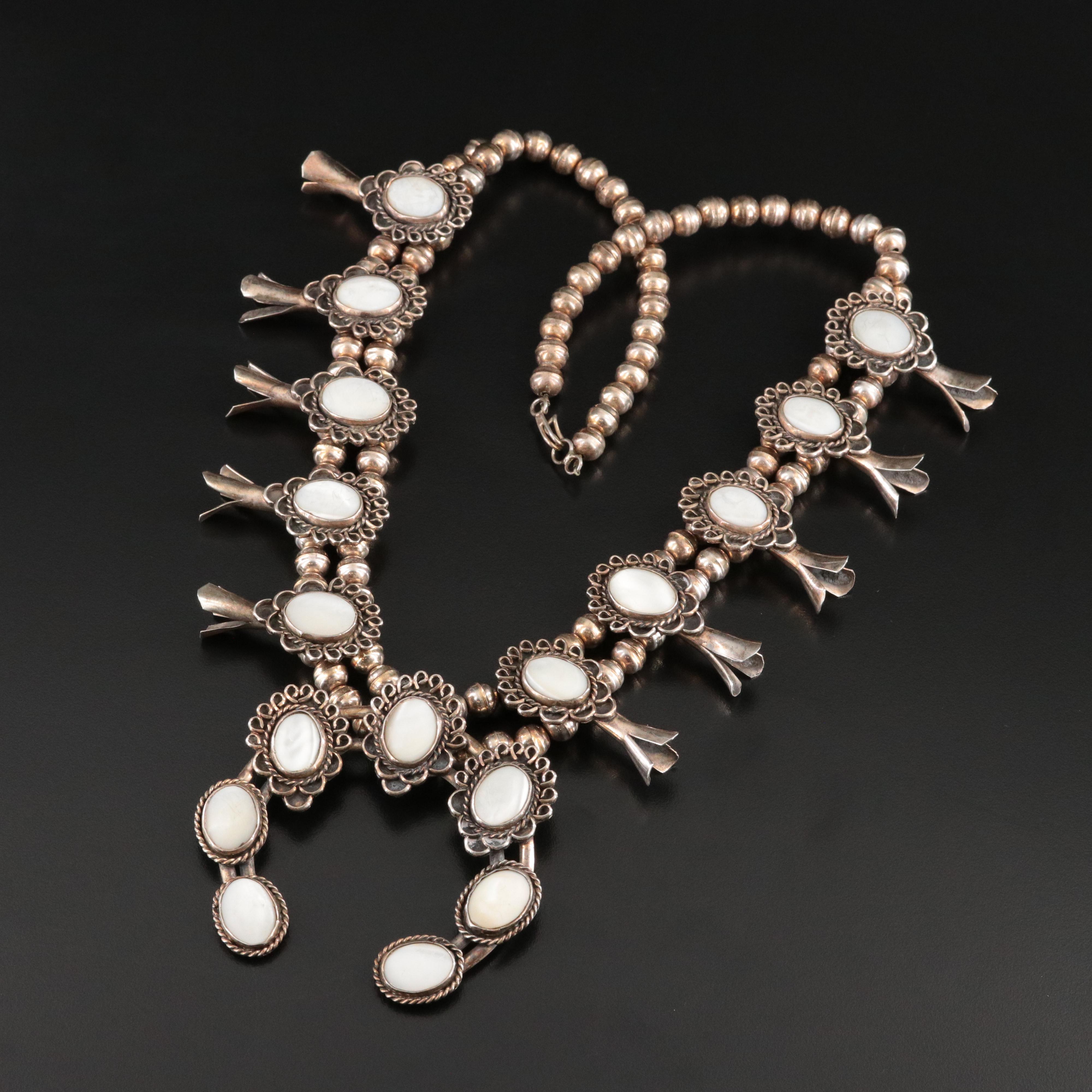 Southwestern Sterling Mother-of-Pearl Squash Blossom Necklace