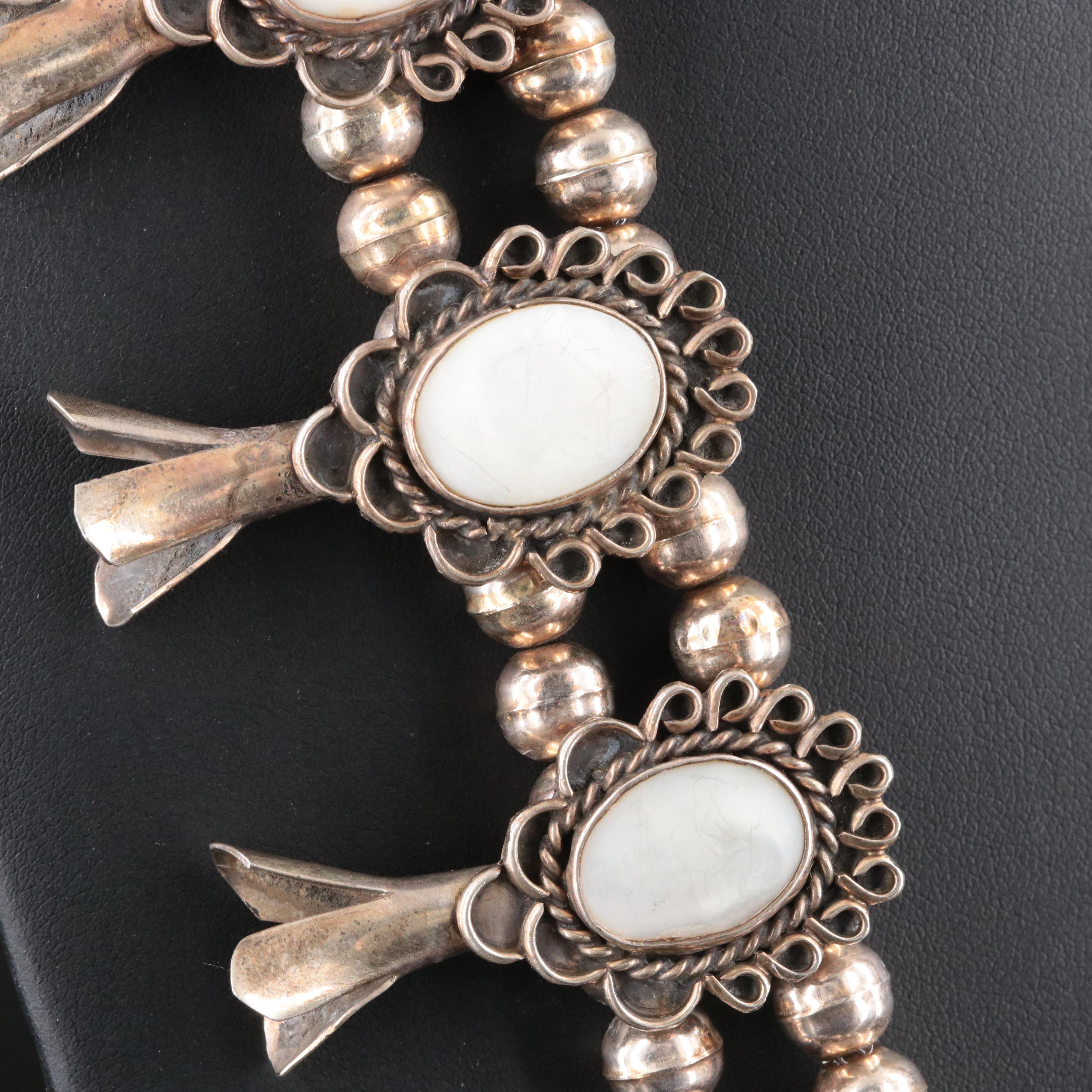 Southwestern Sterling Mother-of-Pearl Squash Blossom Necklace