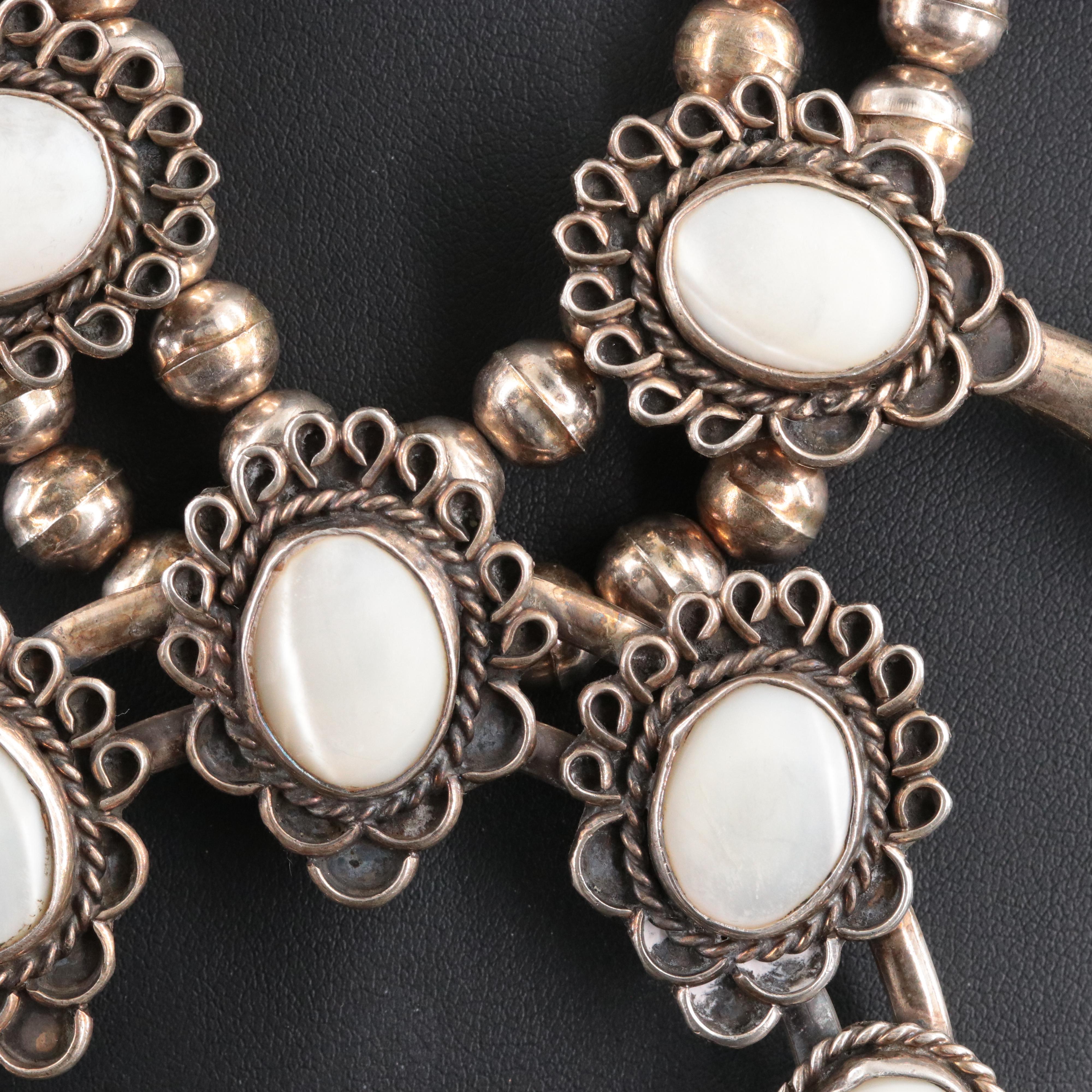 Southwestern Sterling Mother-of-Pearl Squash Blossom Necklace