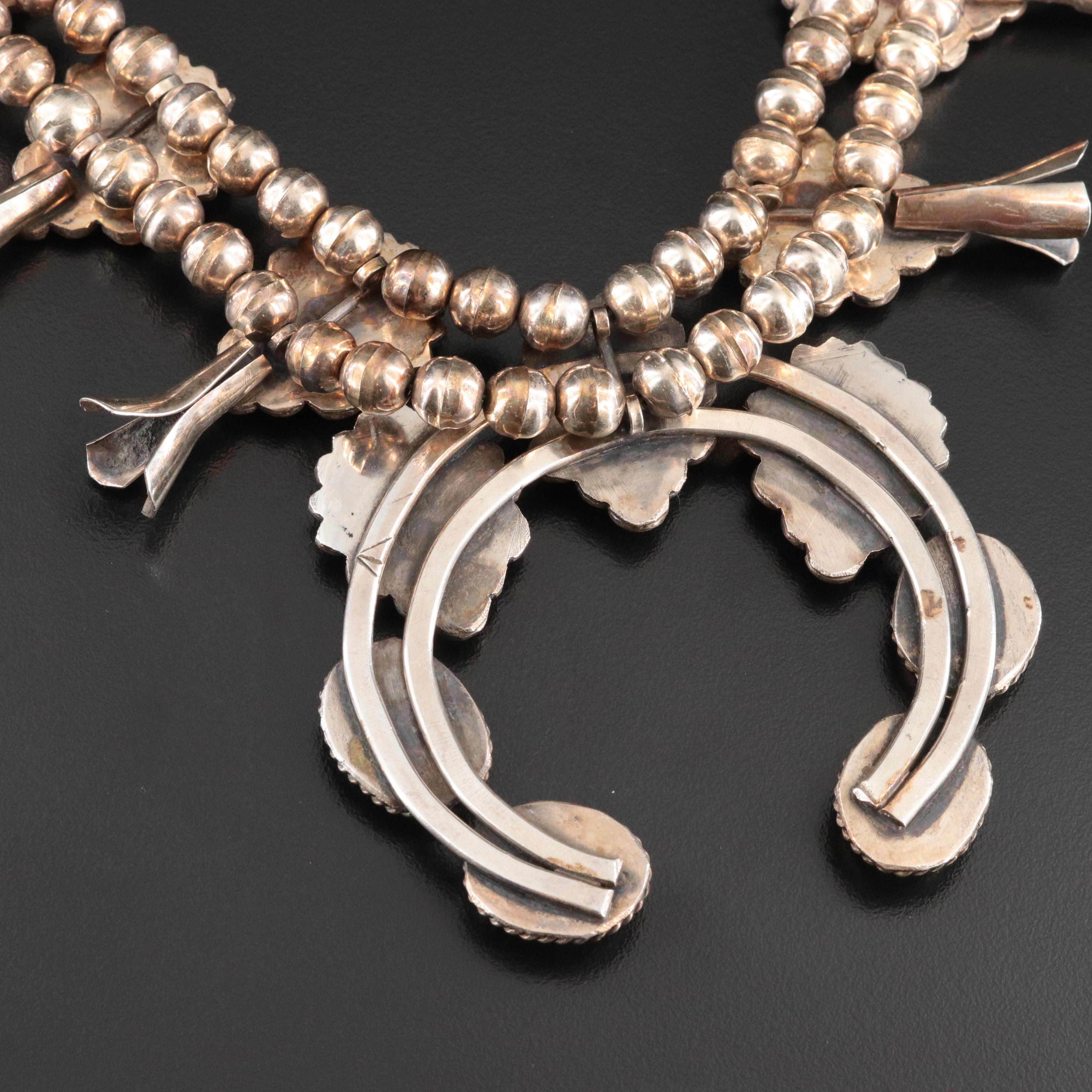 Southwestern Sterling Mother-of-Pearl Squash Blossom Necklace