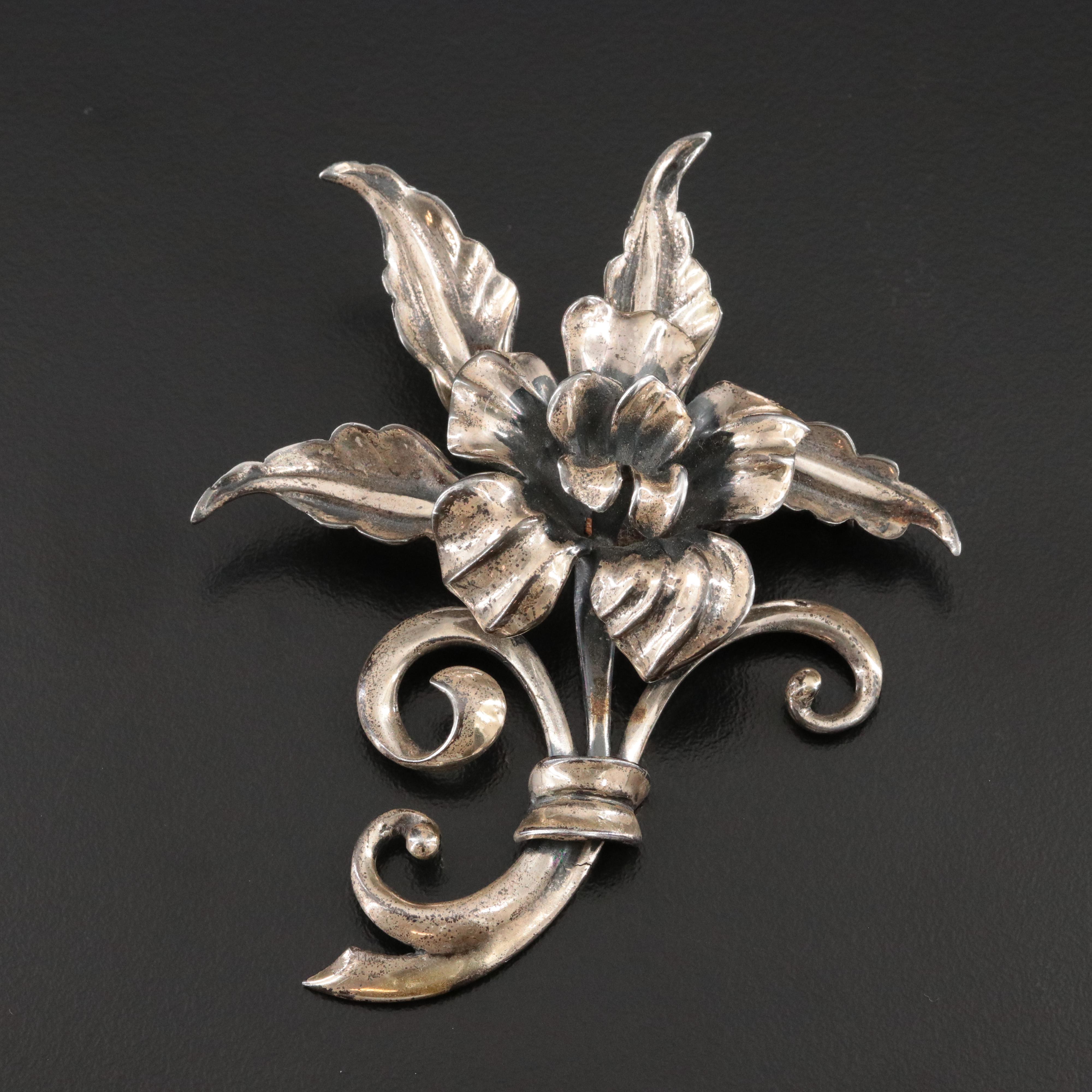 Vintage Sterling Flower Brooch