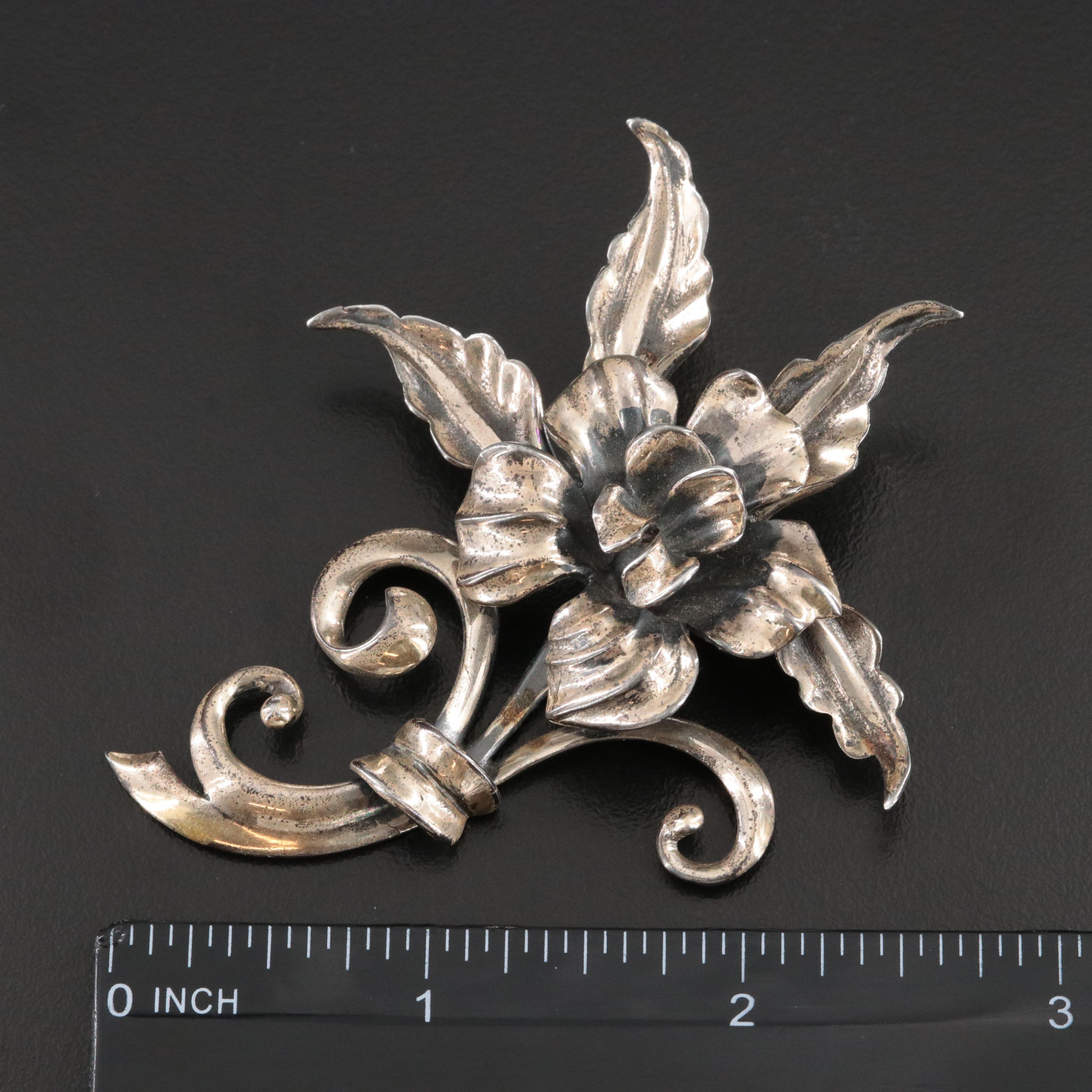 Vintage Sterling Flower Brooch