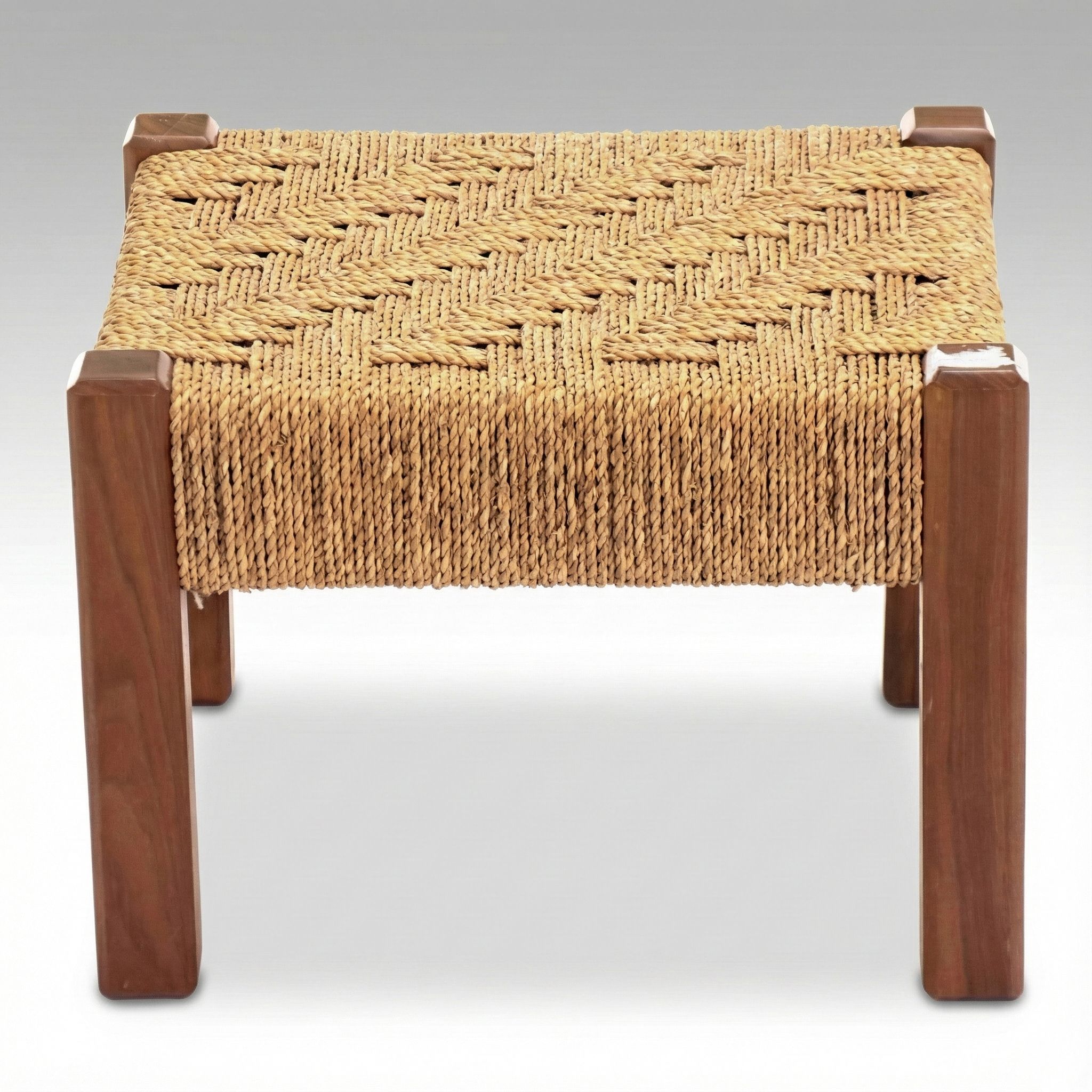 Modernist Style Cord and Walnut Footstool