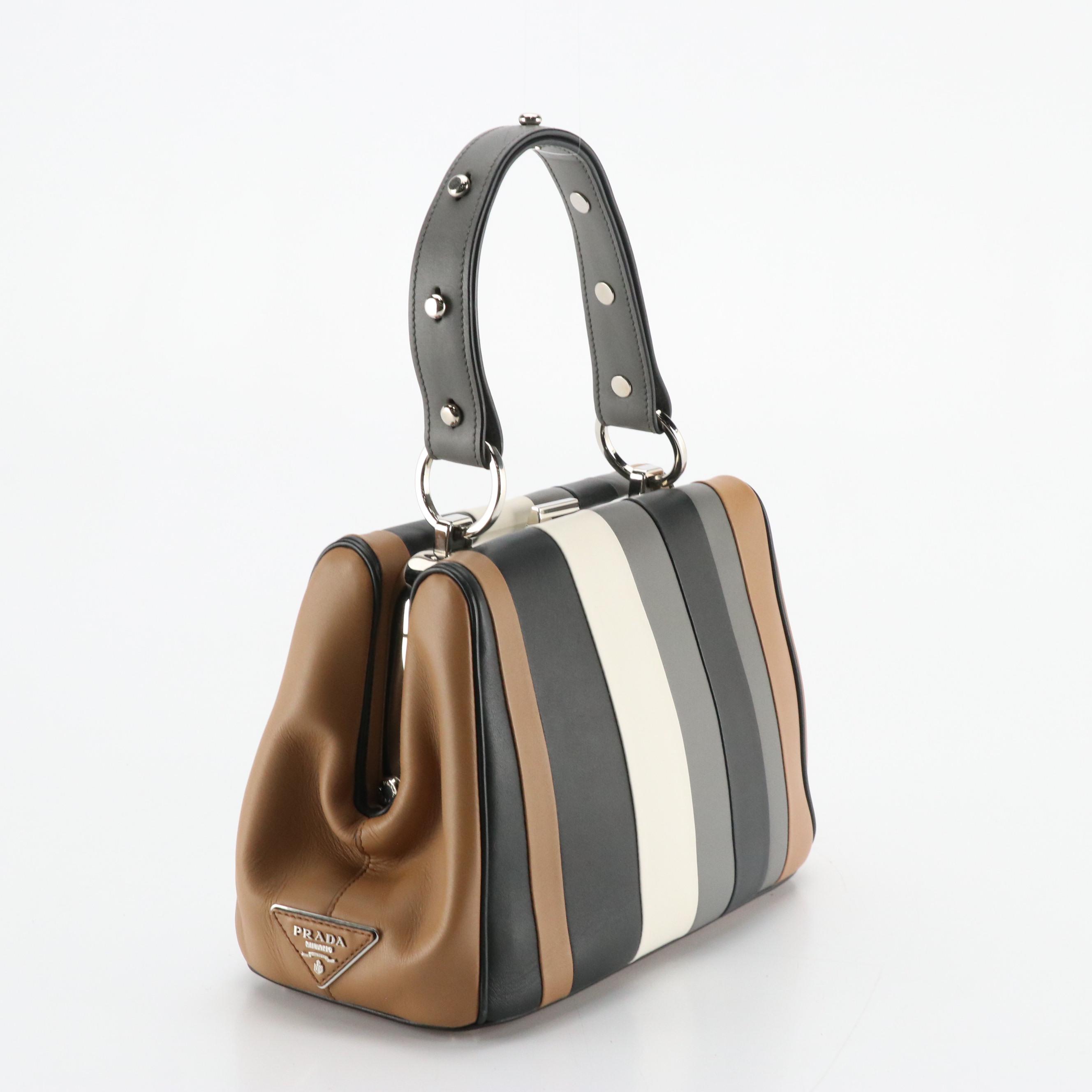 Prada Baiadera Frame Handbag in Tricolor Striped Calfskin Leather