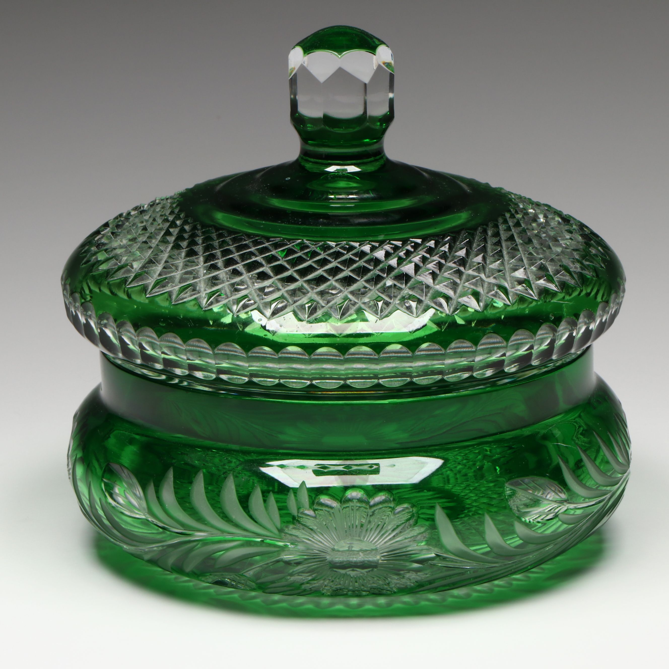 Bohemian Style Cut to Clear Emerald Crystal Bonbonnière