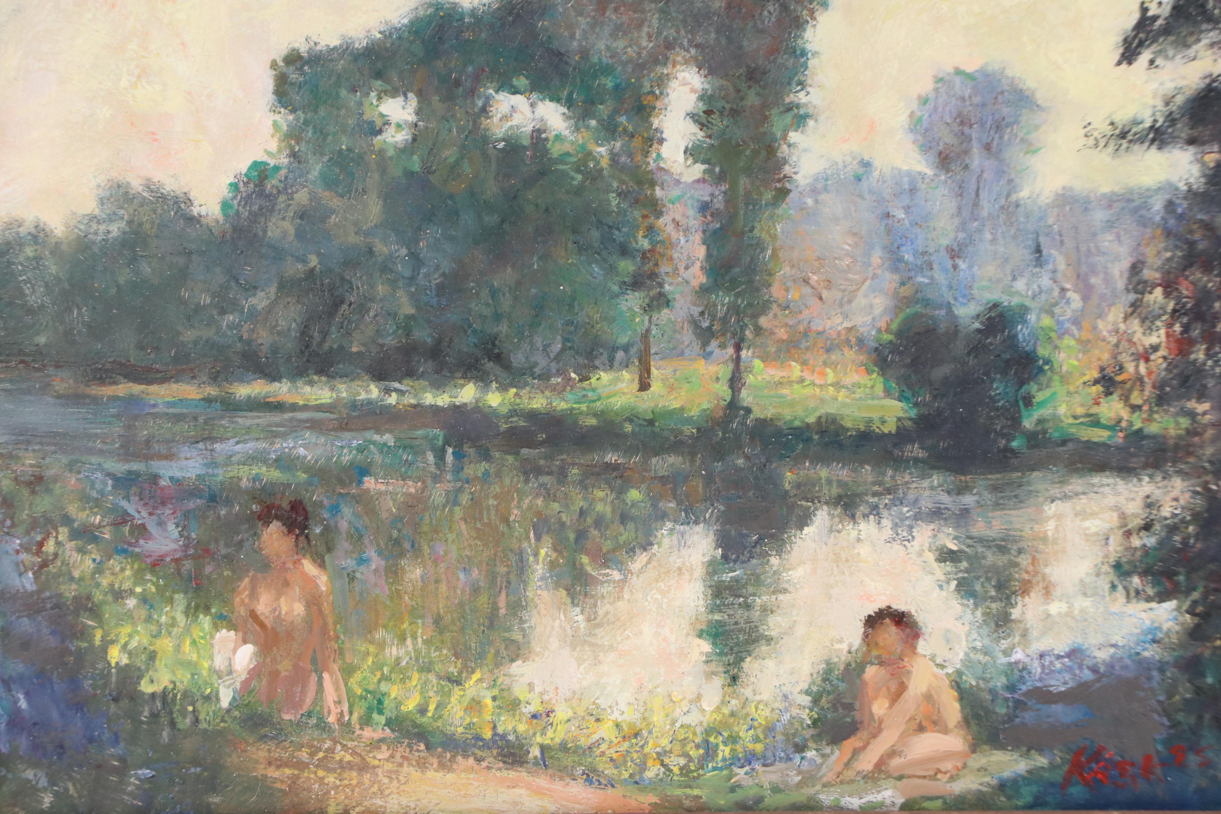 Kevin Kasik Oil Painting "Lovers at the Pond," 2025
