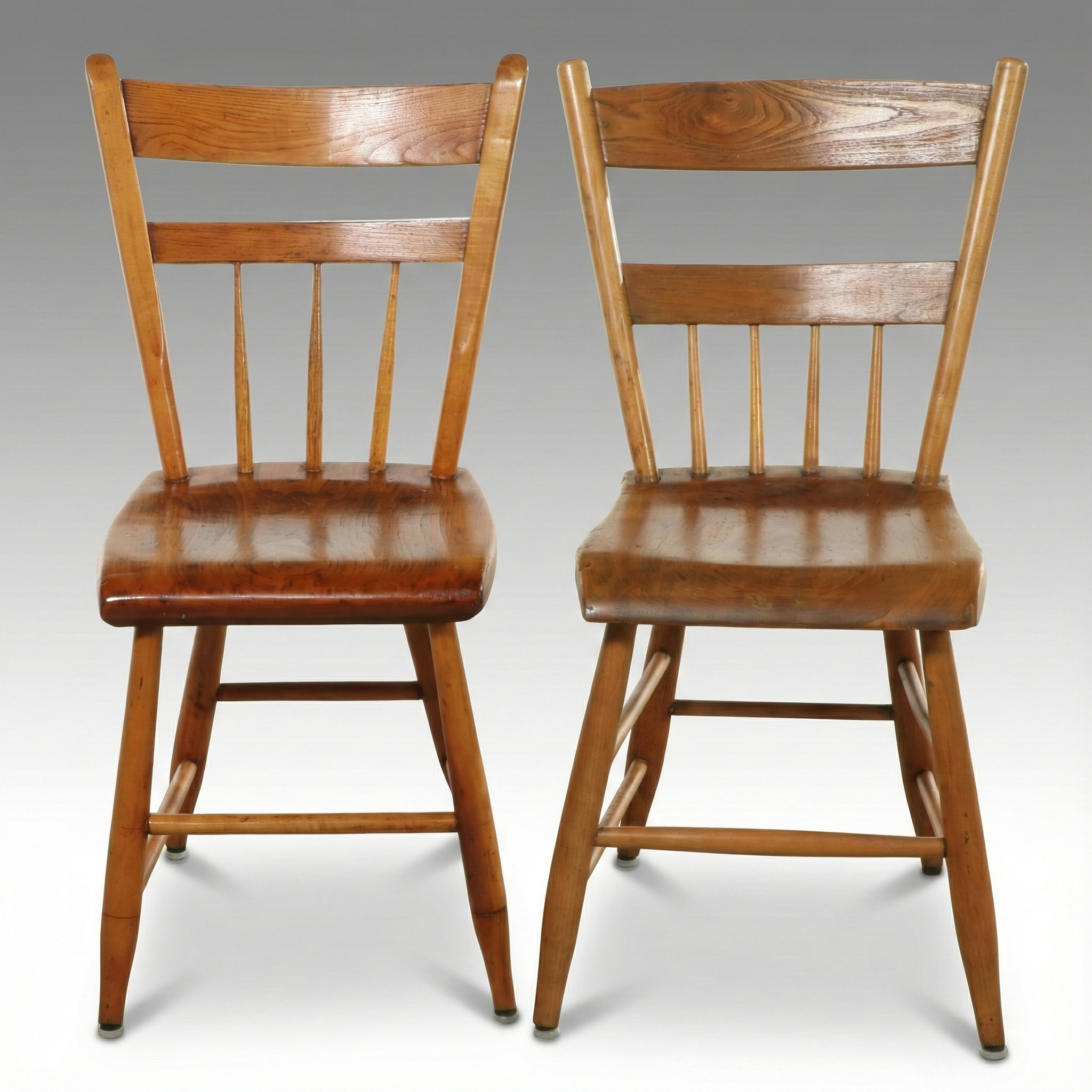 Pair of Primitive Style Oak Side Chairs