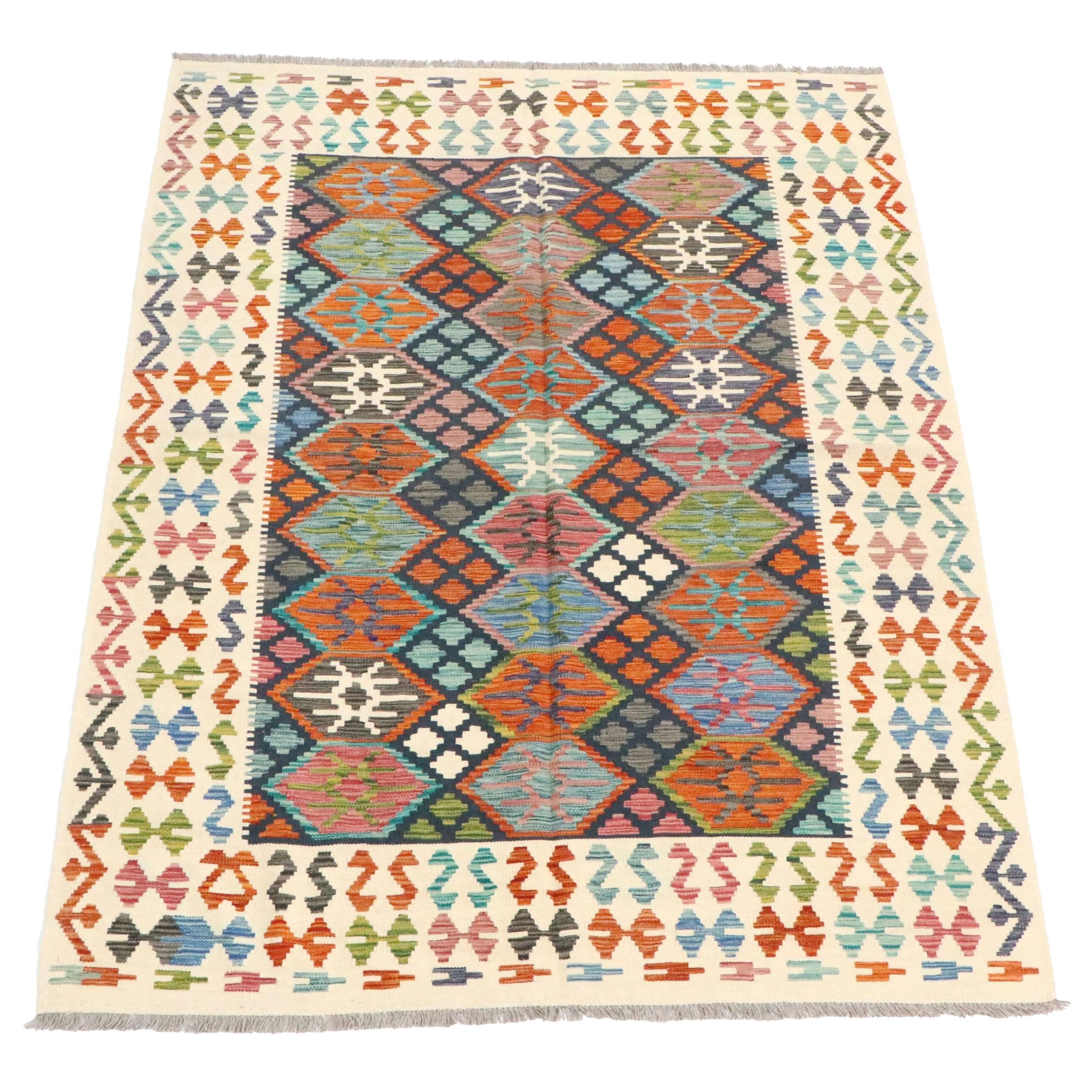 5'9 x 8'3 Handwoven Pakistani Kilim Area Rug