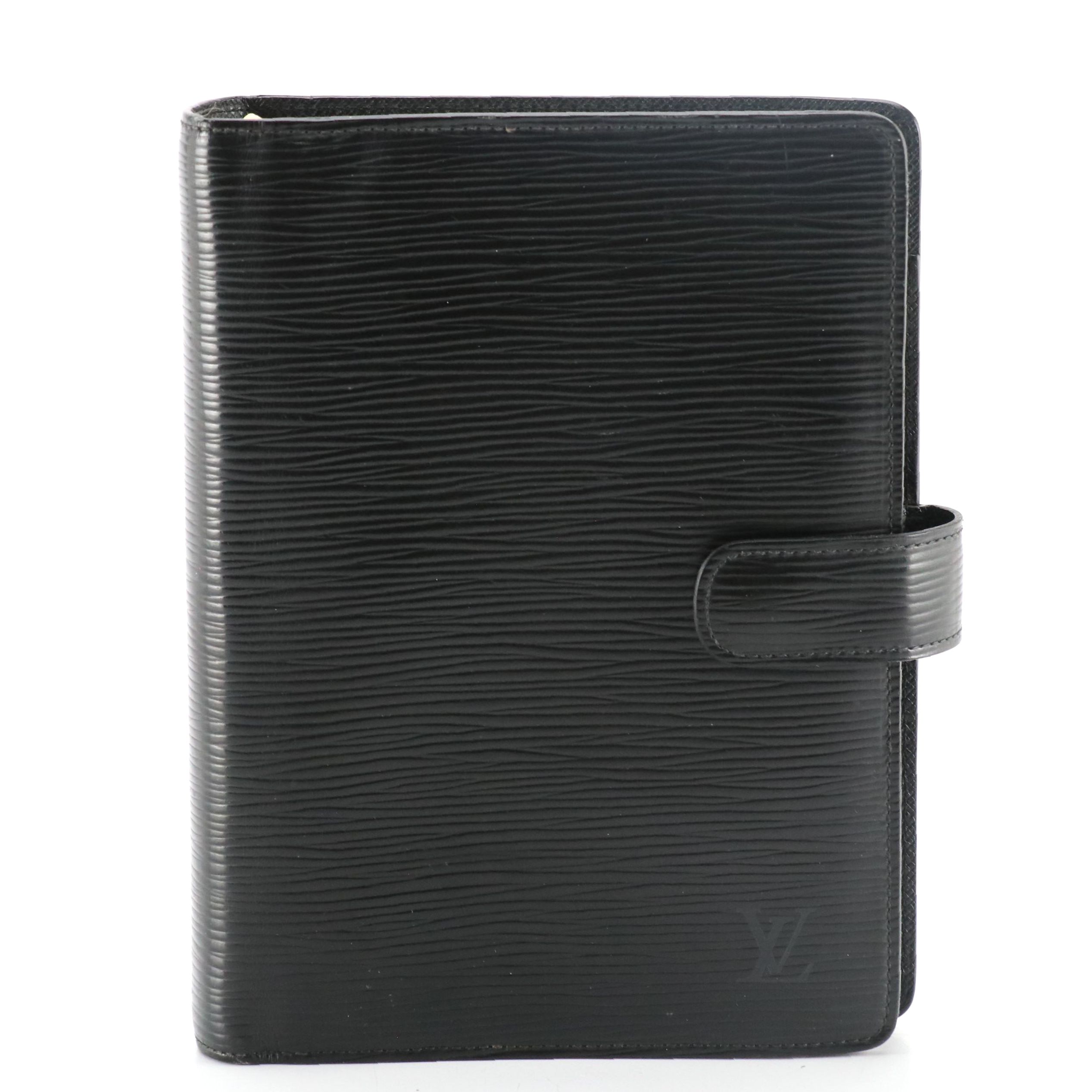 Louis Vuitton 6 Ring Agenda Cover in Black Epi Leather