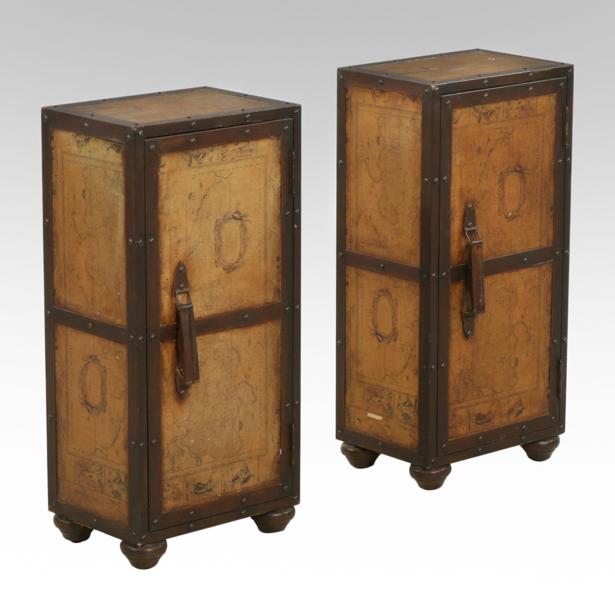 Pair of Small Cabinets with Old Map Decorative Covering