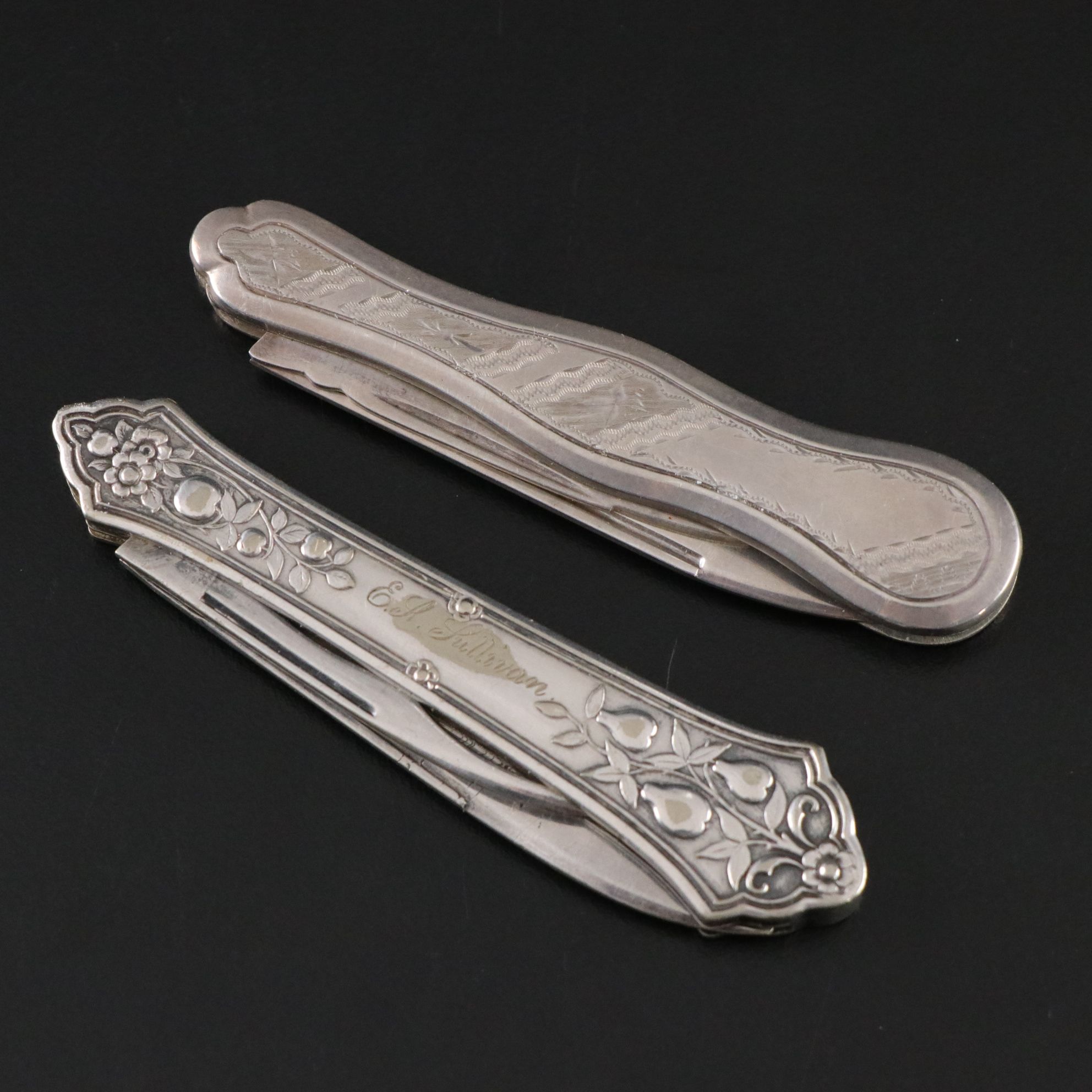 Four Victorian Silver and Silver Plate Folding Knives