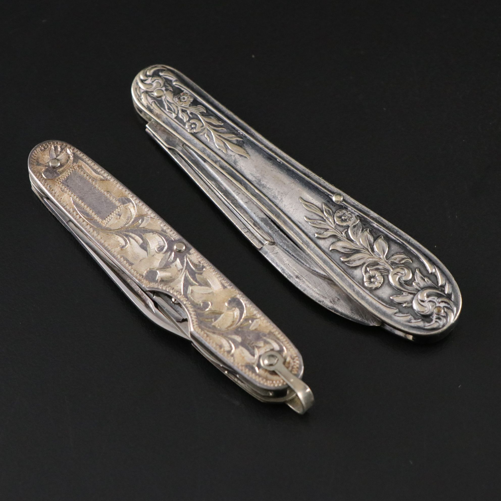 Four Victorian Silver and Silver Plate Folding Knives