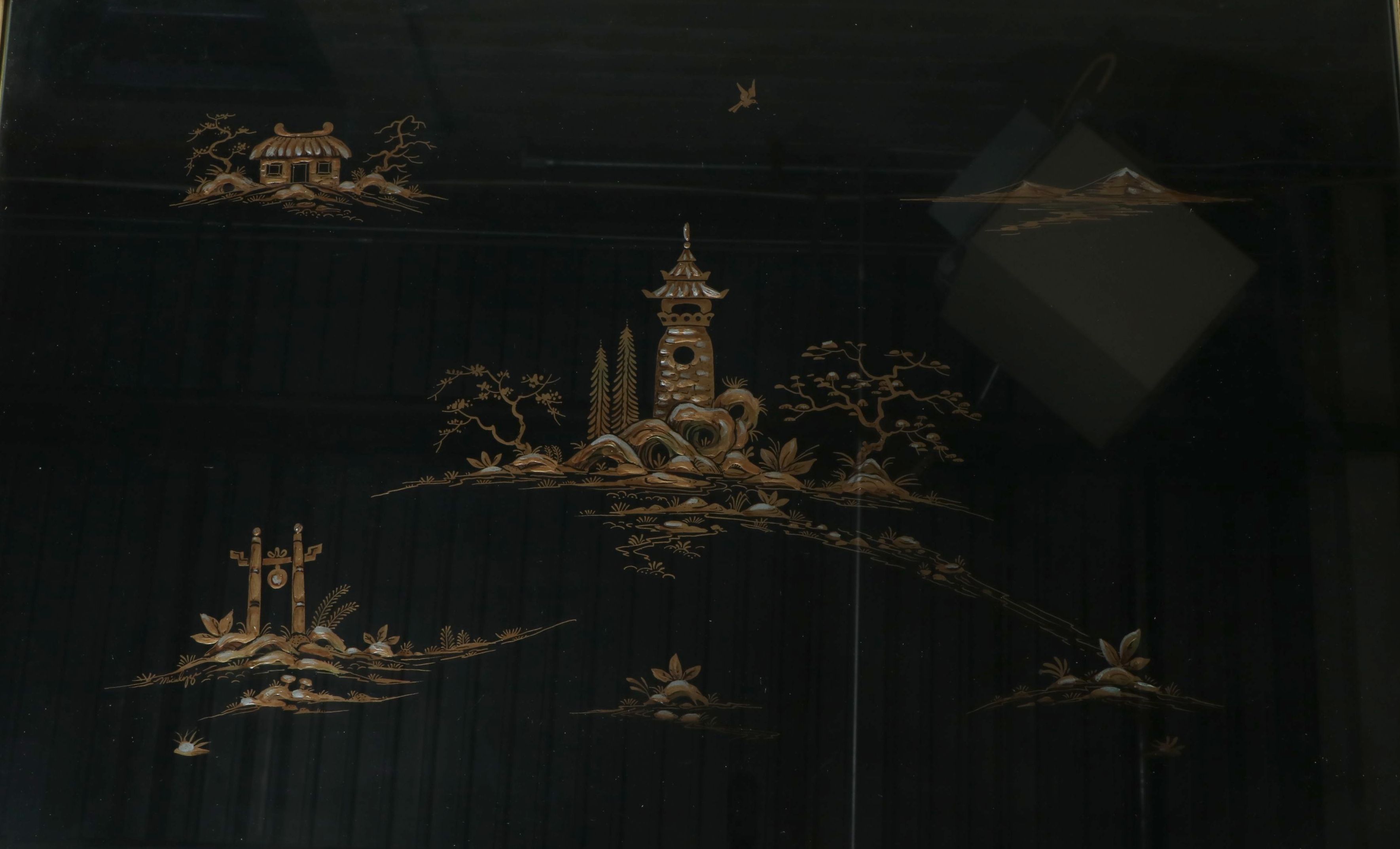 Chinese Style Brass End Table with Glass Top