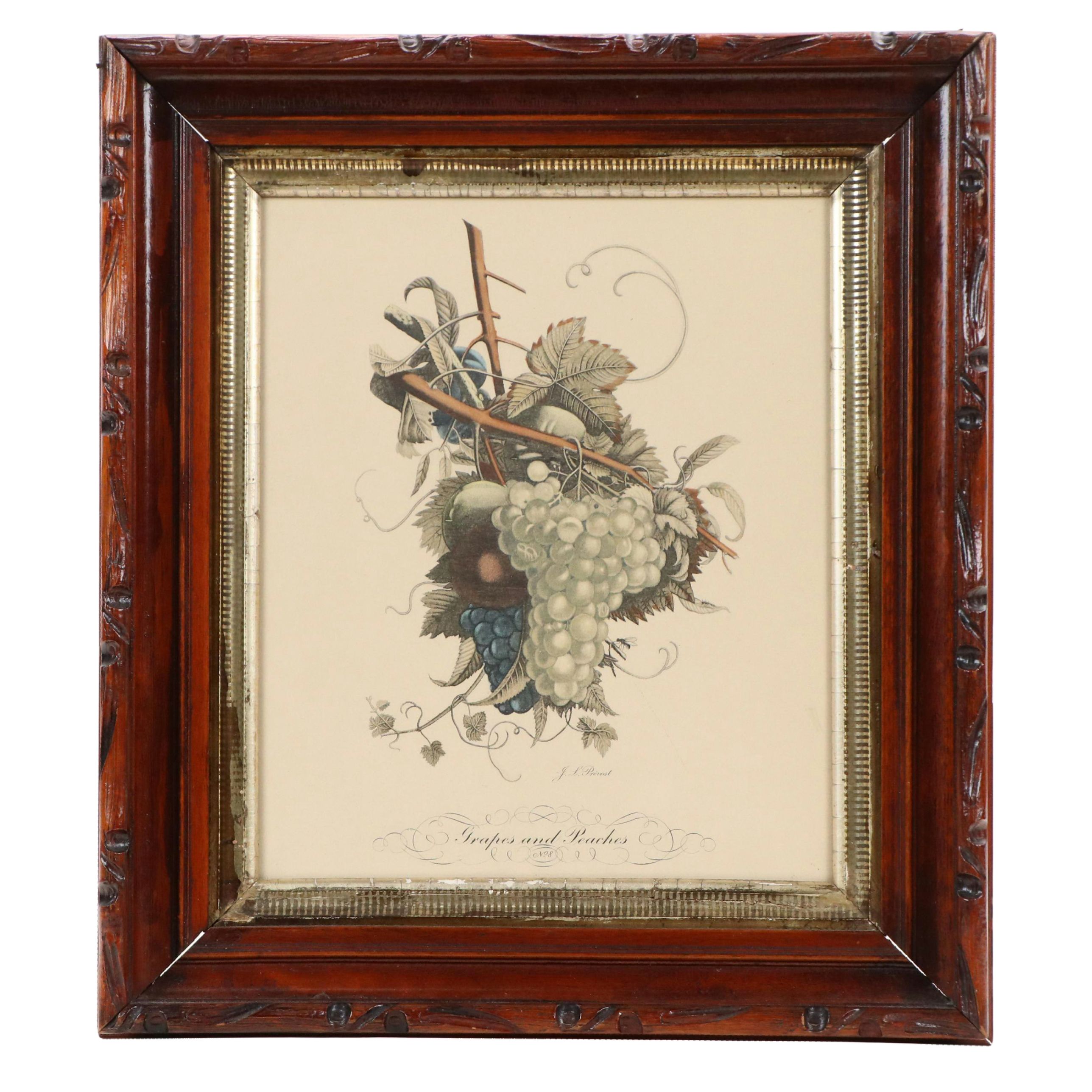 J. L. Prévost Hand-Colored Lithograph "Grapes and Peaches," Early 20th Century