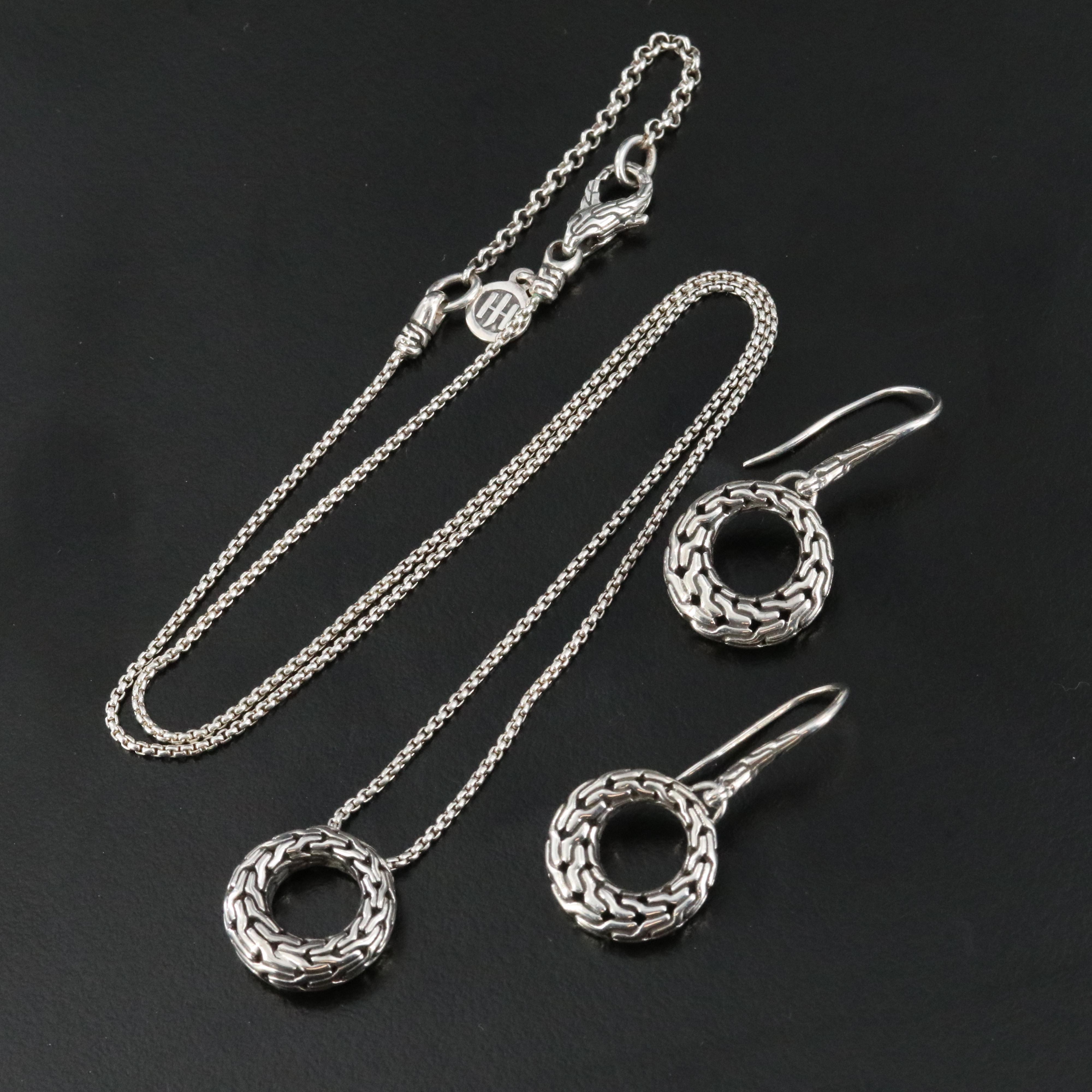 John Hardy Classic Chain Sterling Circle Necklace and Earrings Set