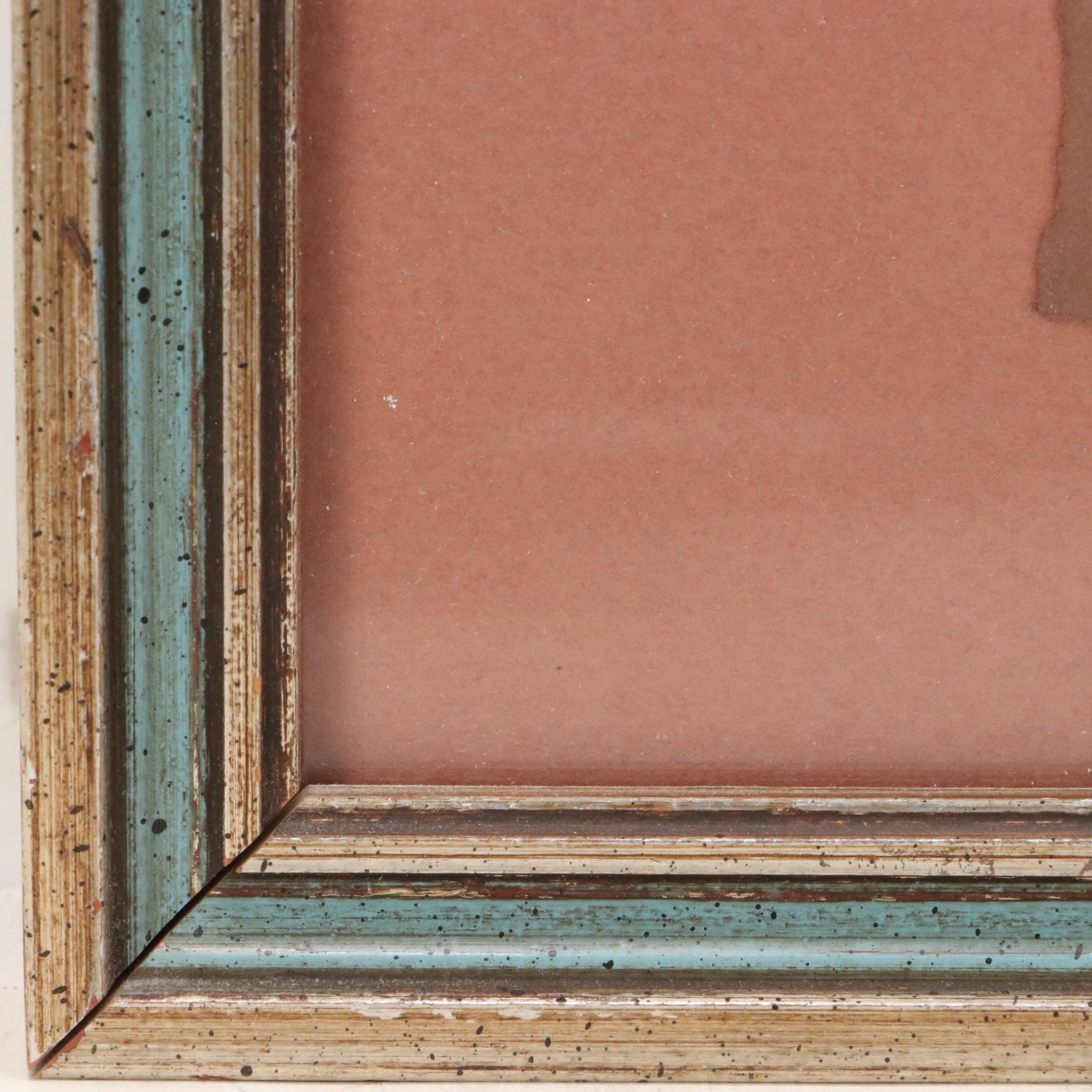 Leisure Scene Chalk Pastel Drawing with Gazebo, Late 20th Century