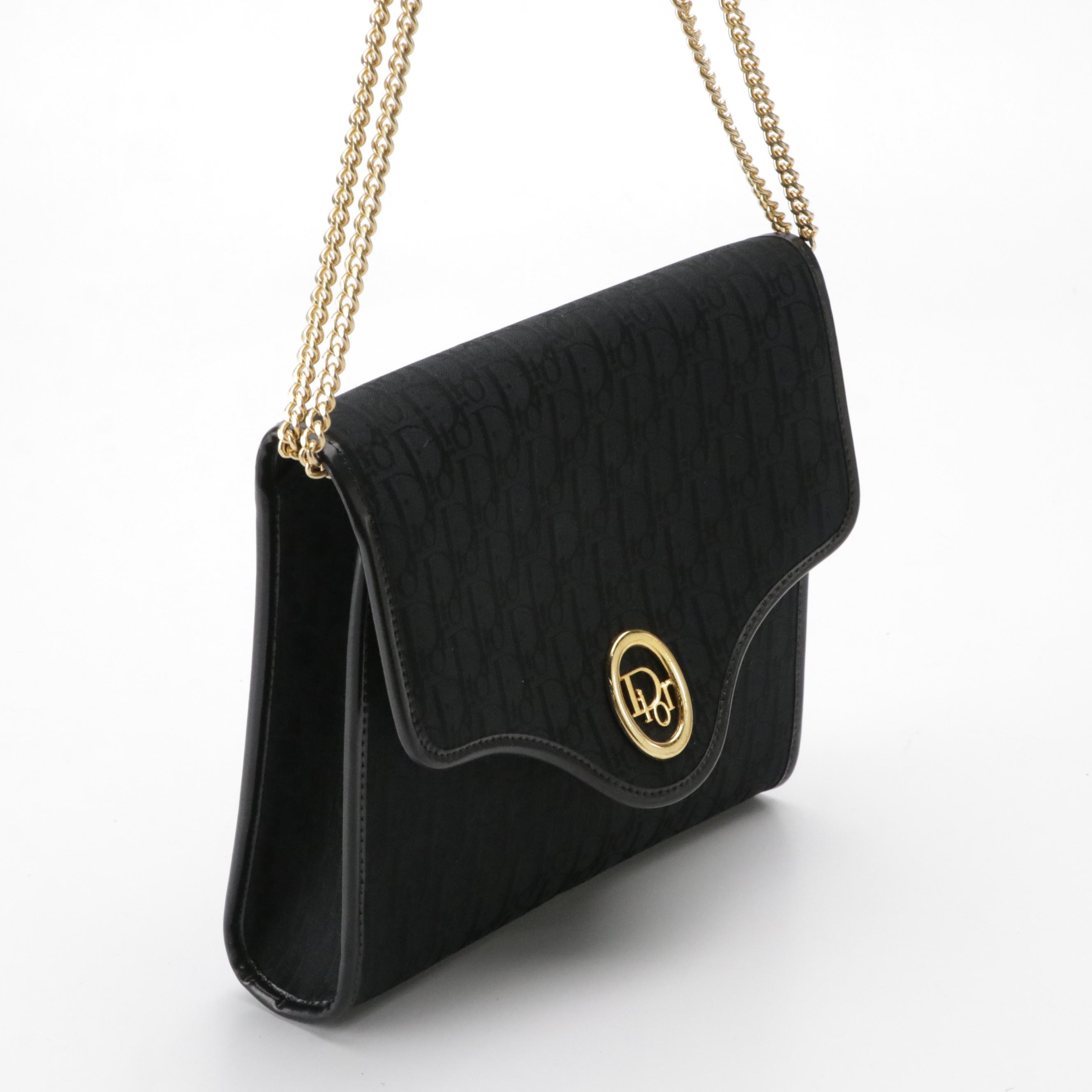 Christian Dior Chain Link Front Flap Shoulder Bag in Black Trotter Canvas