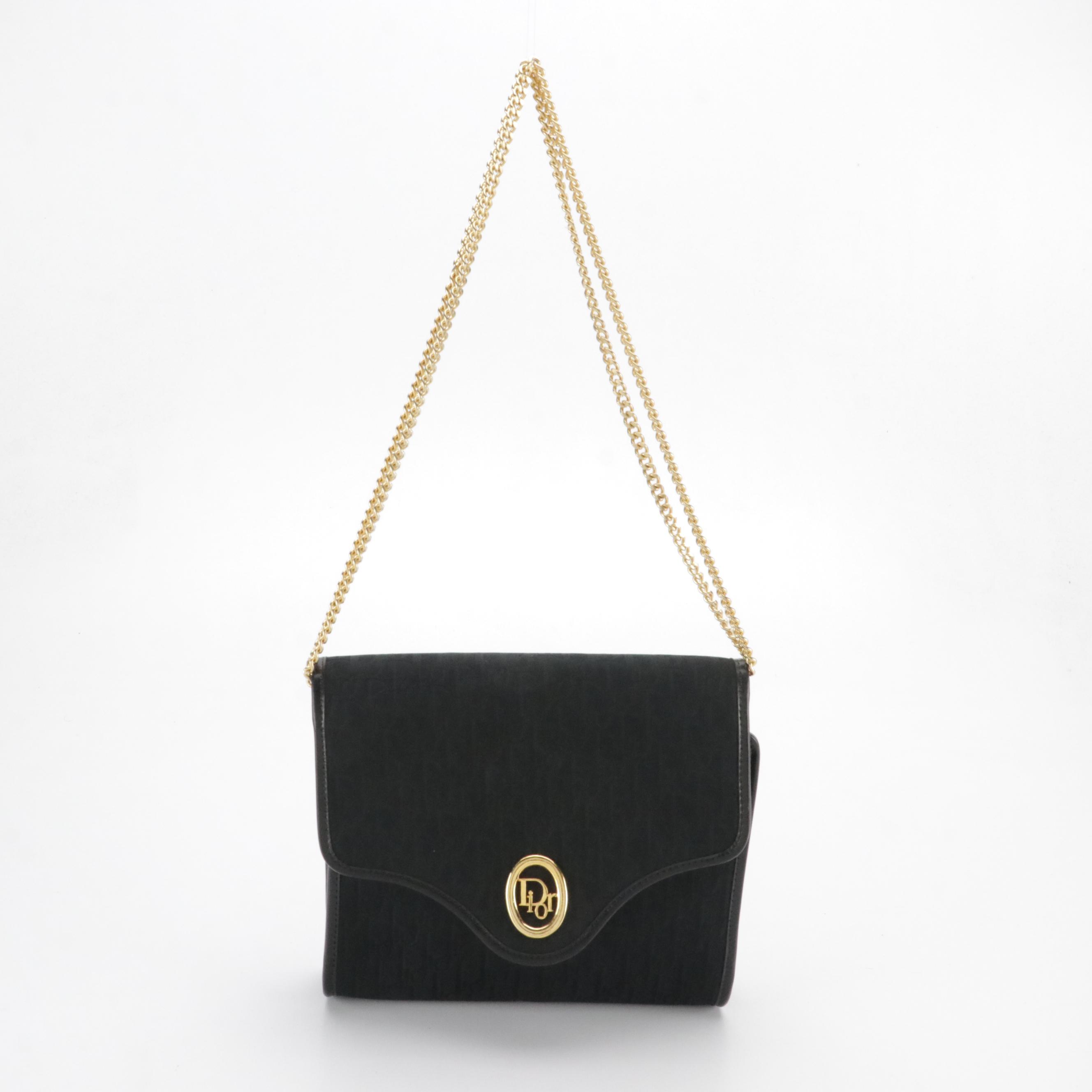 Christian Dior Chain Link Front Flap Shoulder Bag in Black Trotter Canvas
