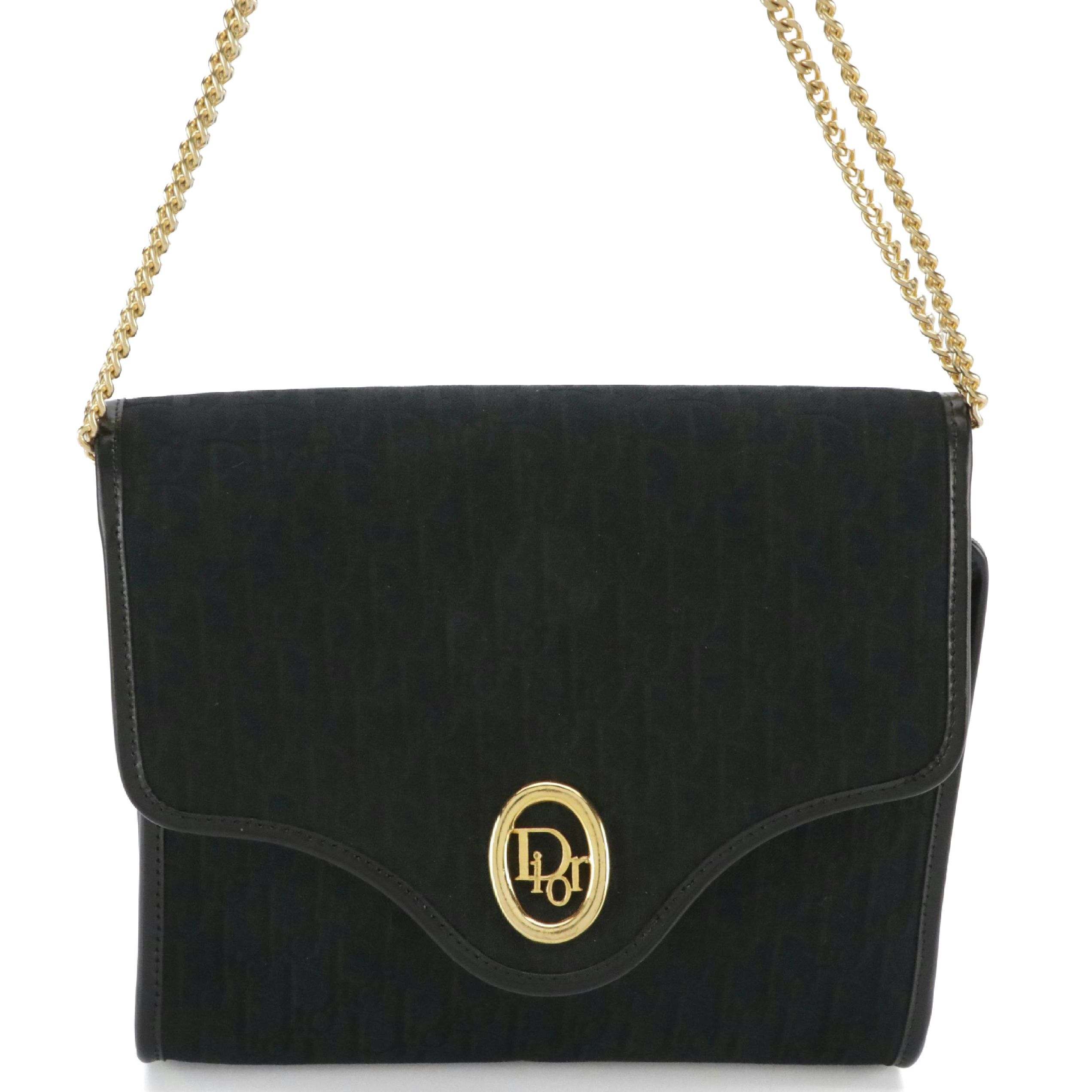 Christian Dior Chain Link Front Flap Shoulder Bag in Black Trotter Canvas