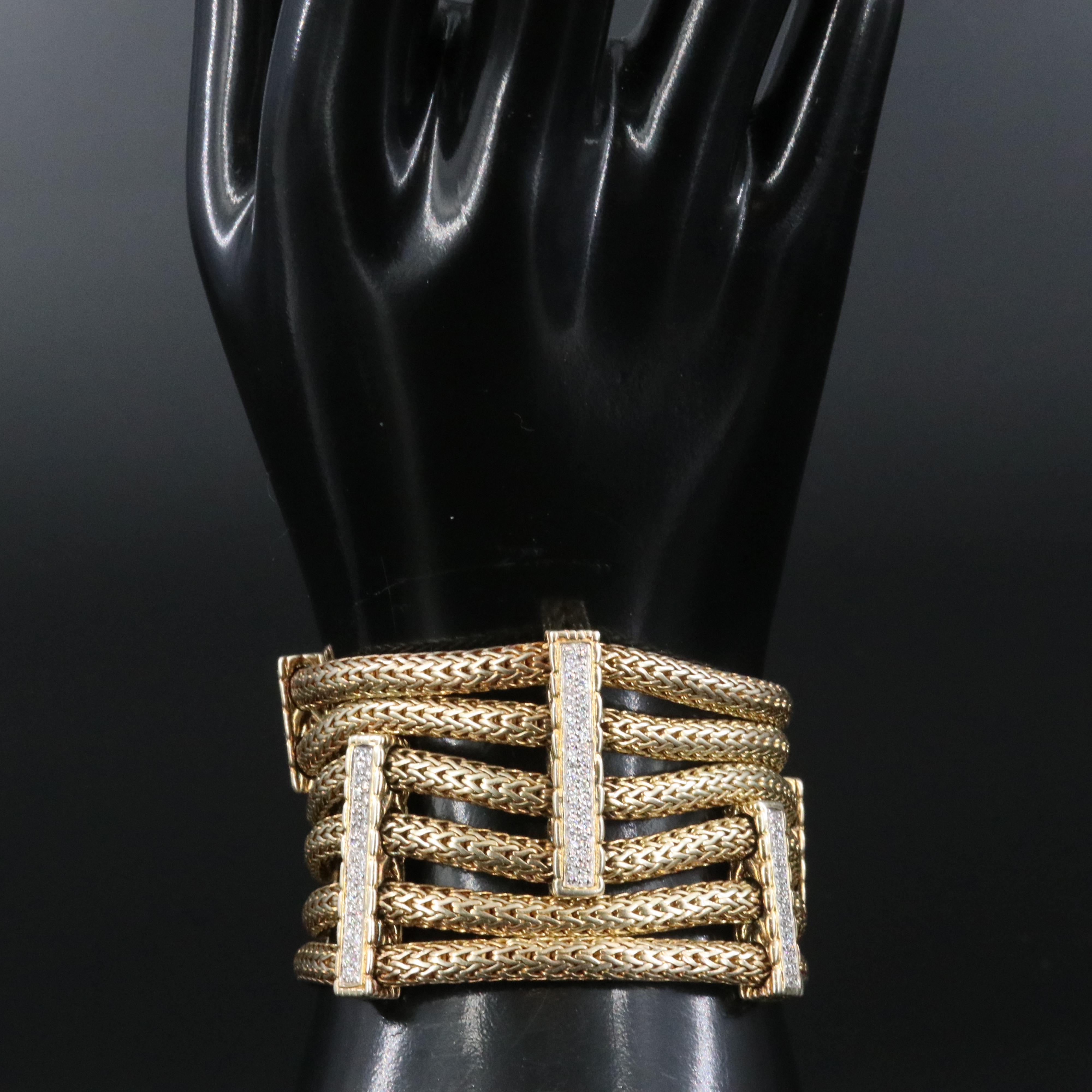 John Hardy Sterling and 0.85 CTW Diamond Multi Row Bar Station Bracelet