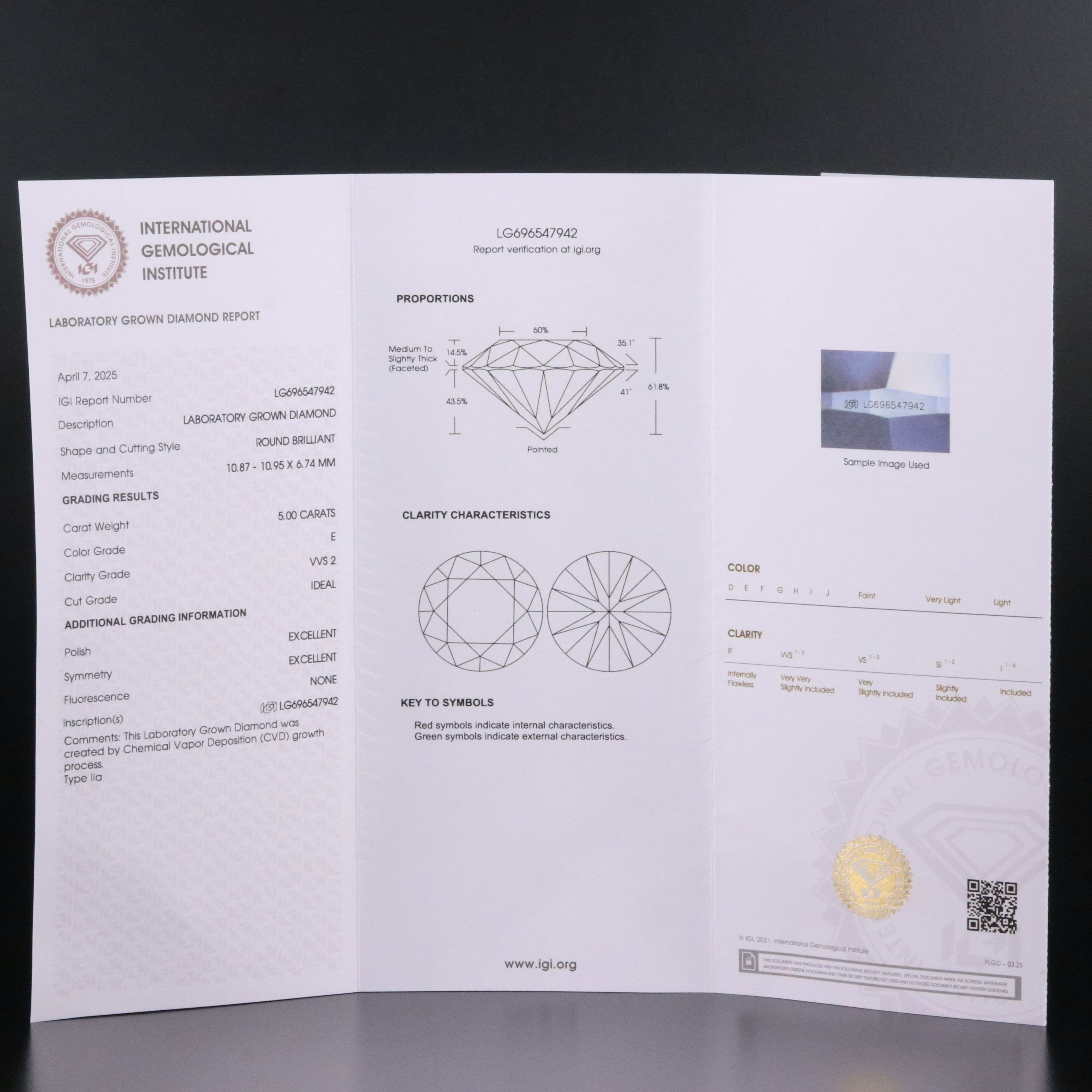 14K 5.18 CTW Lab Grown Diamond Ring with IGI Report