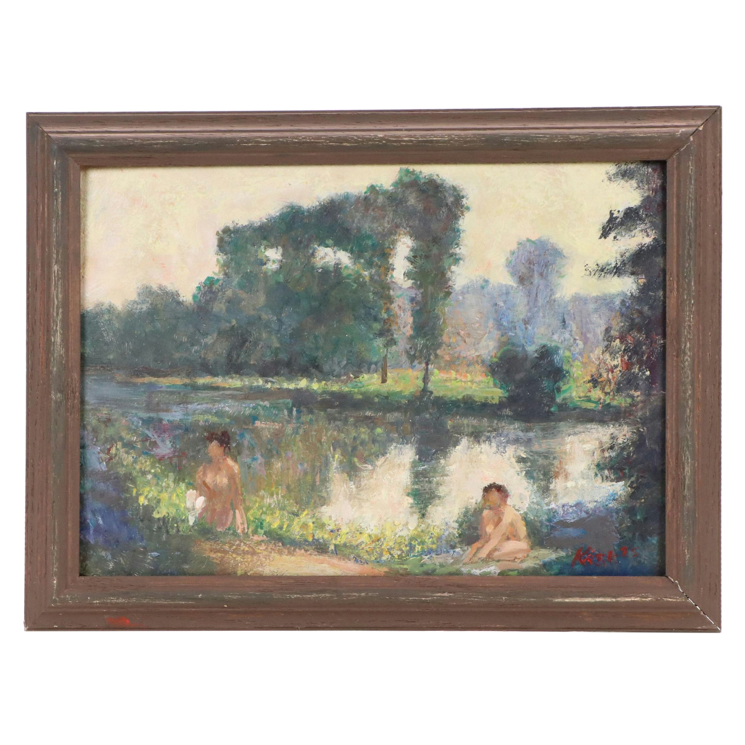 Kevin Kasik Oil Painting "Lovers at the Pond," 2025