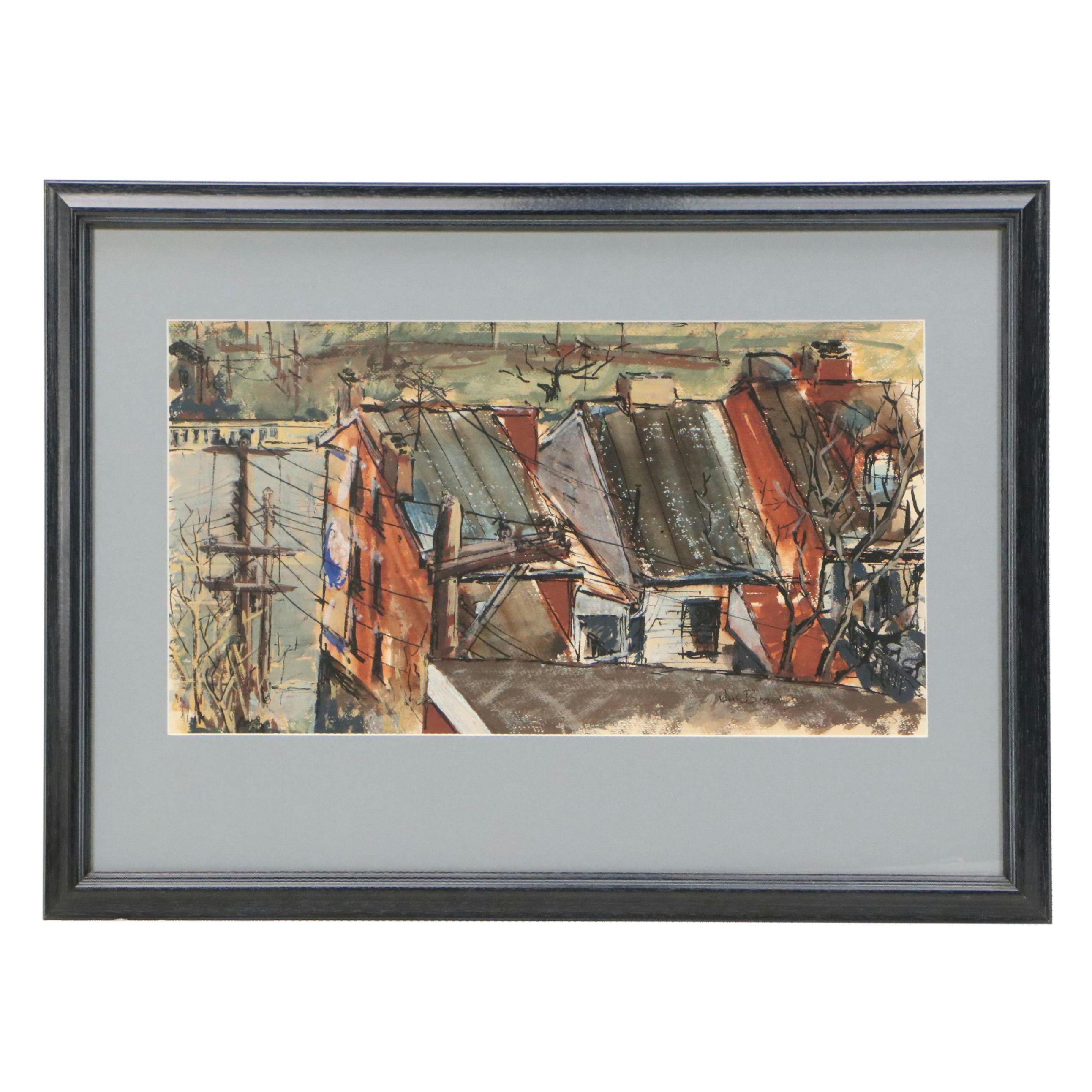 Jack Beardley Aerial View of Mt. Adams Watercolor Painting, Mid to Late 20th C.