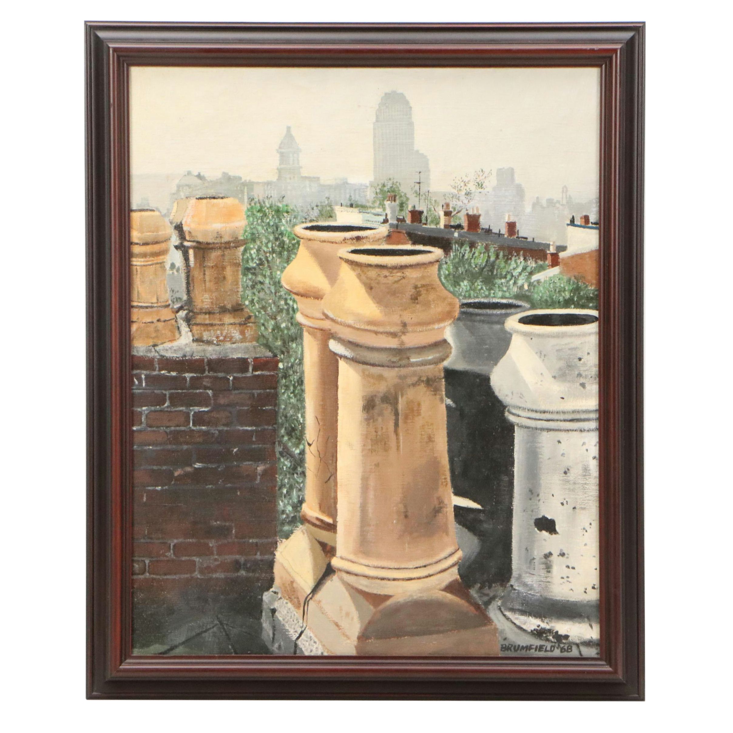 Bob Brumfield Cincinnati Cityscape Oil Painting, 1968