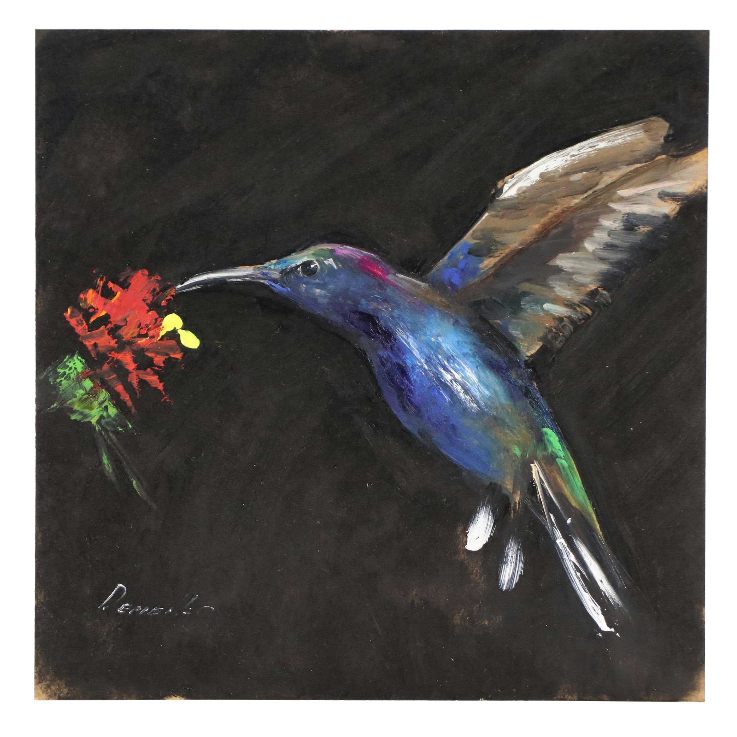 Natalia Demenko Oil Painting of Hummingbird, 21st Century