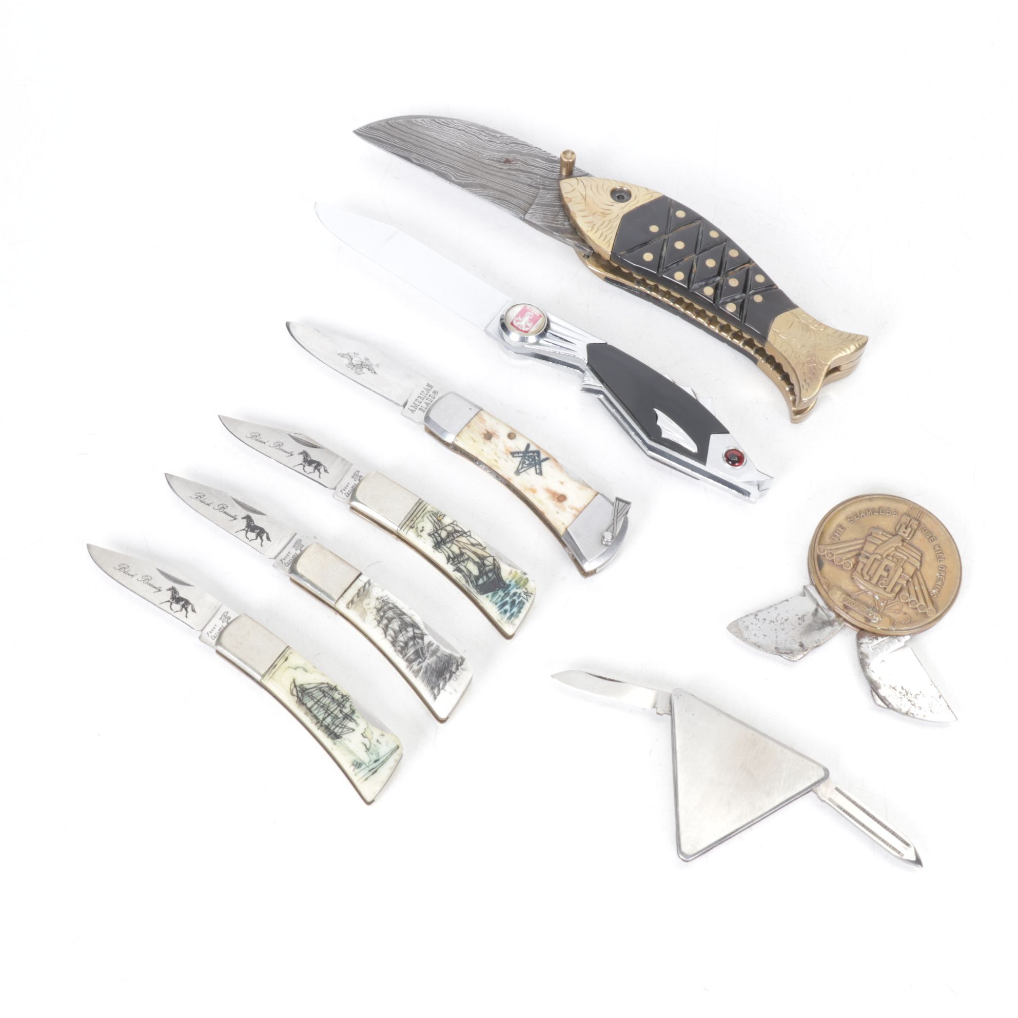 Naval & Fish Motif Folding Pocket Knife Collection