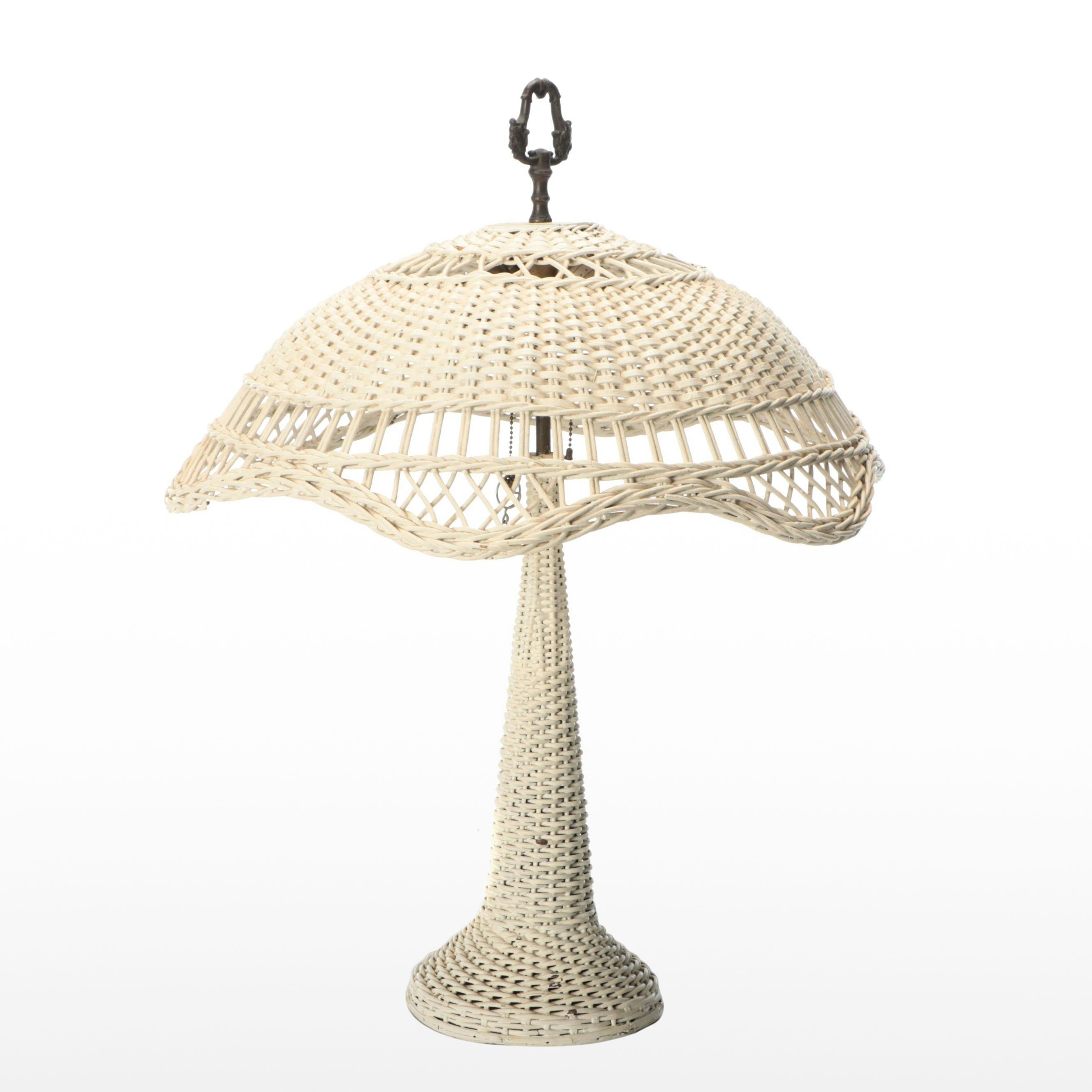 Painted Wicker Lamp with Wicker Shade, Vintage