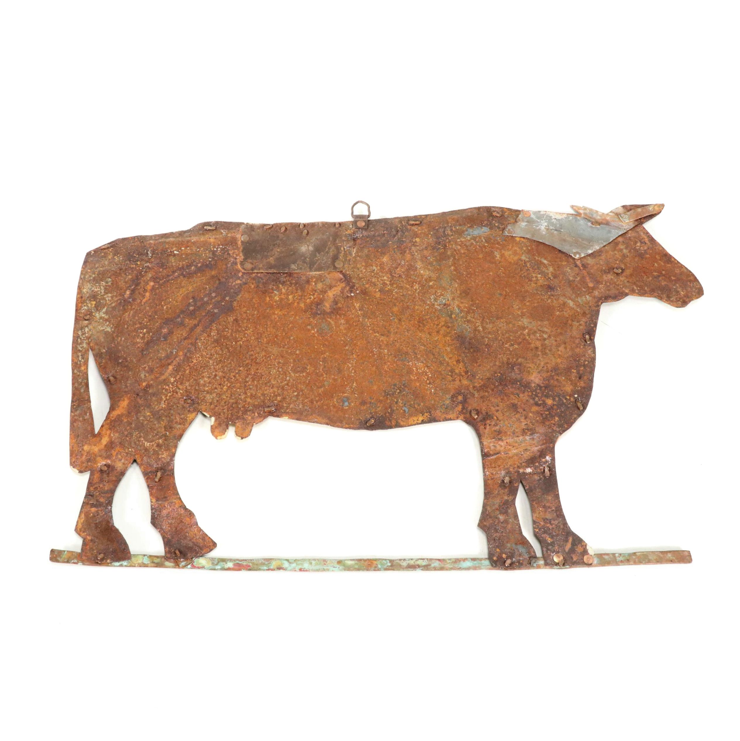 Primitive Patinated Sheet Metal Cow Silhouette Farm or Butcher's Sign