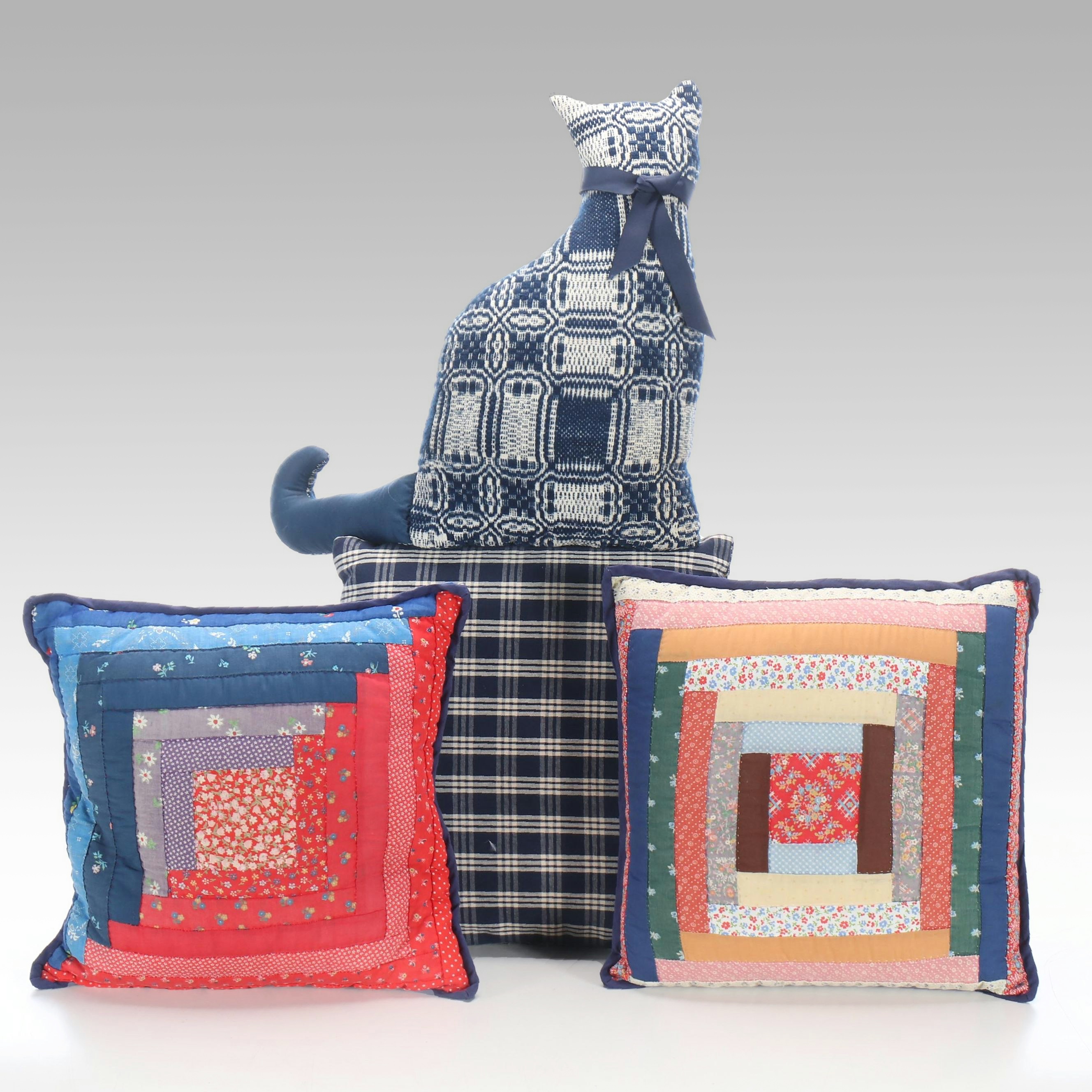 Cat-Shaped and Patchwork Quilted Throw Pillows