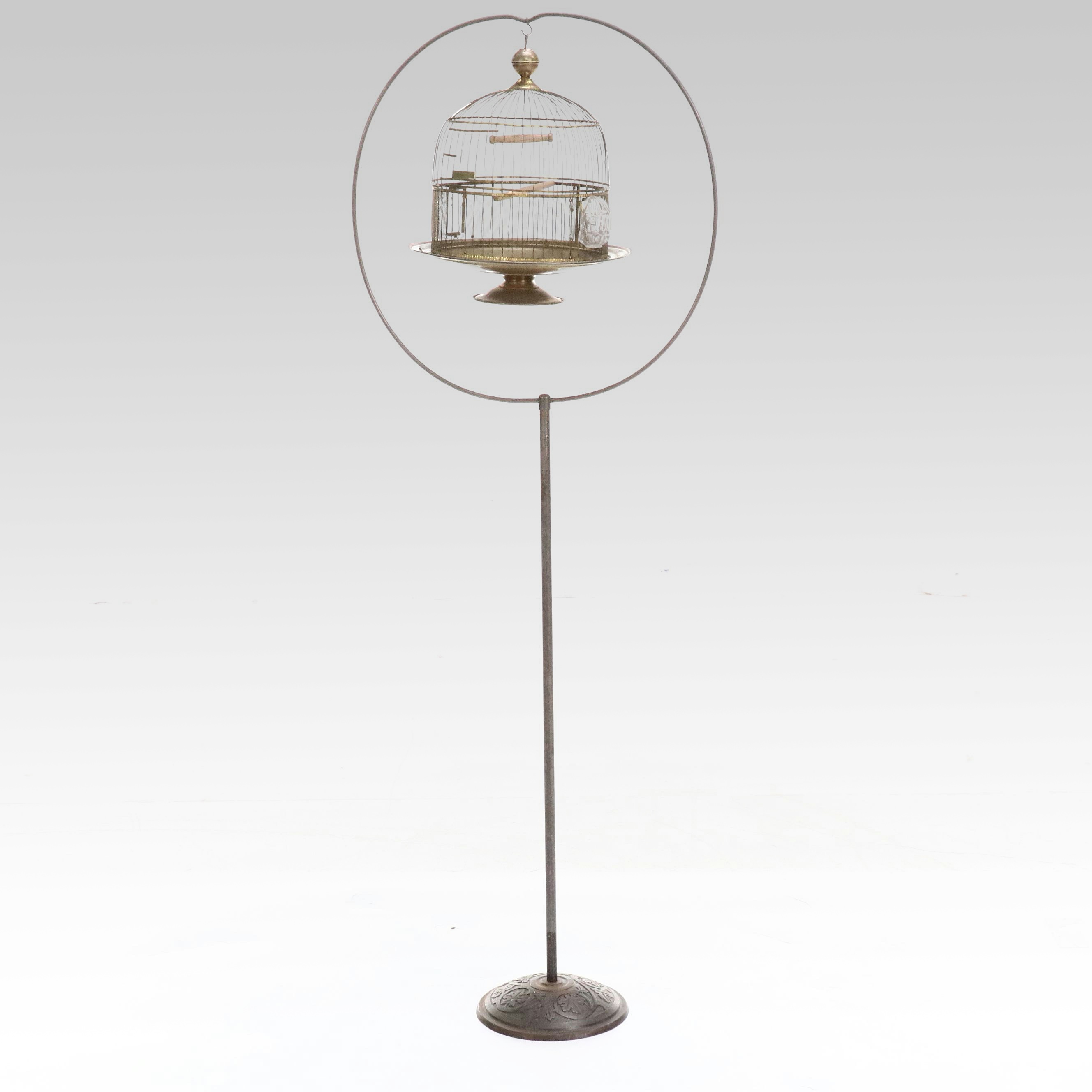 Brass Birdcage with Metal Stand
