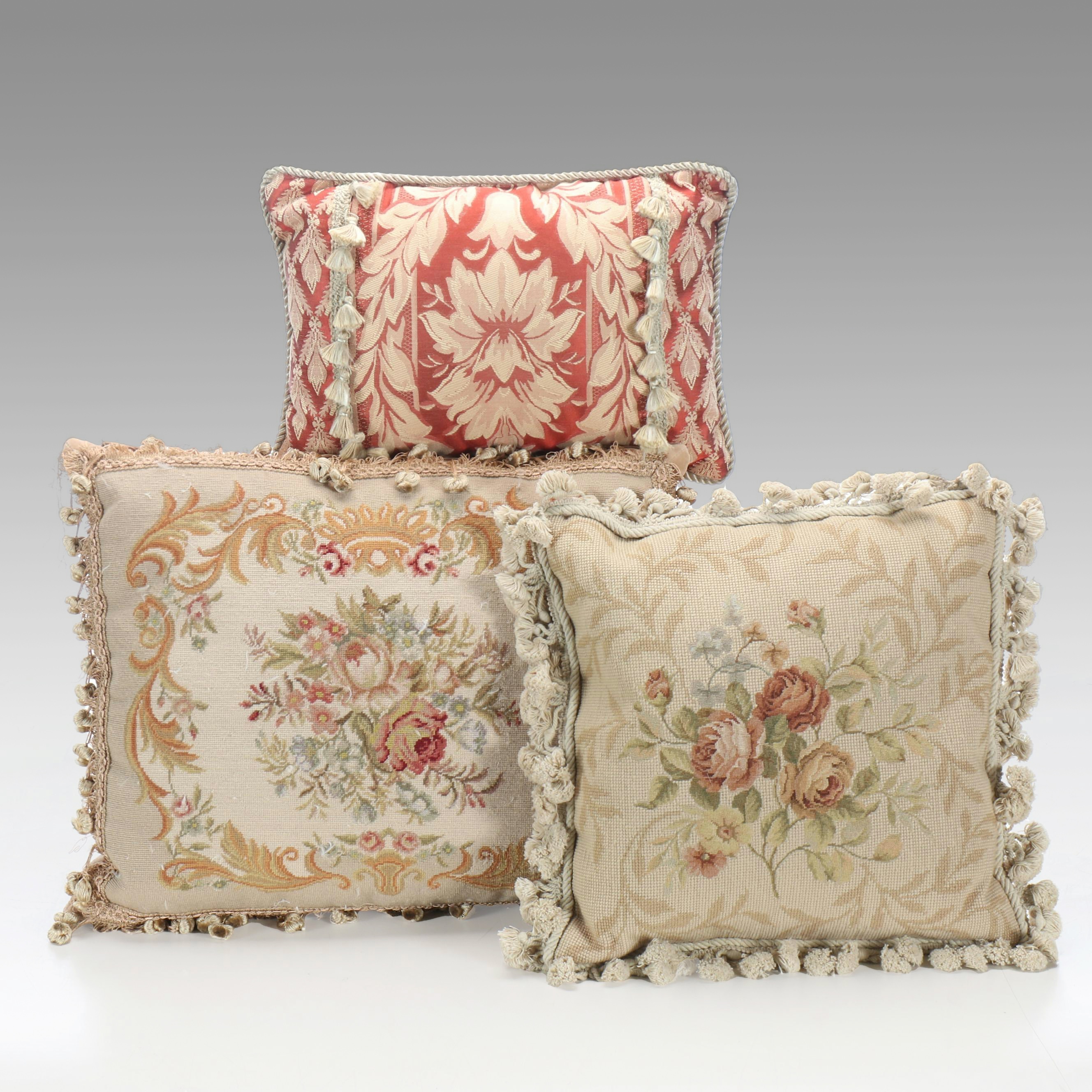 Needlepoint and Tassel Throw Pillows