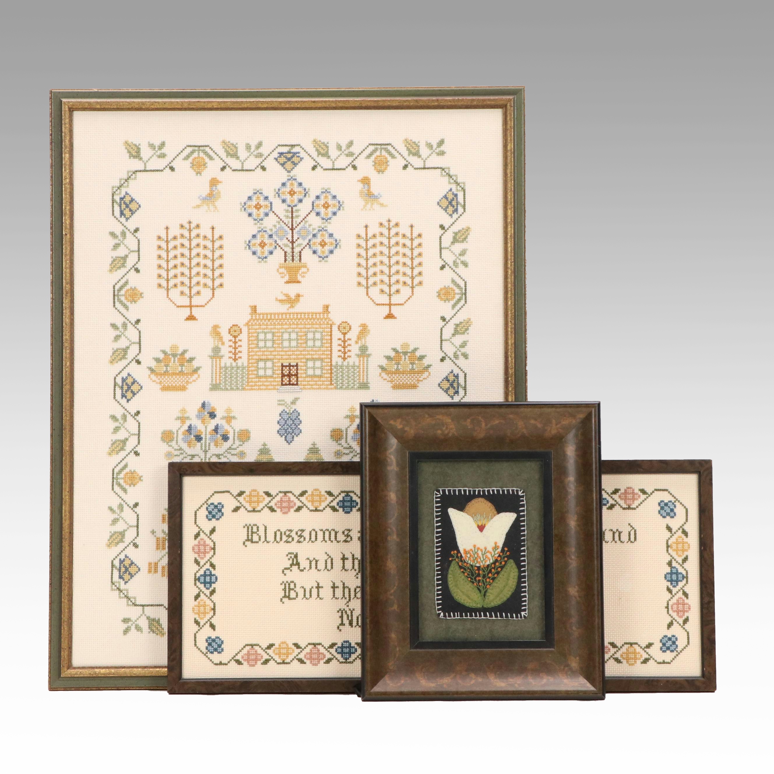 Cross Stitch and Embroidered Felt Decorative Textiles, Mid-20th Century