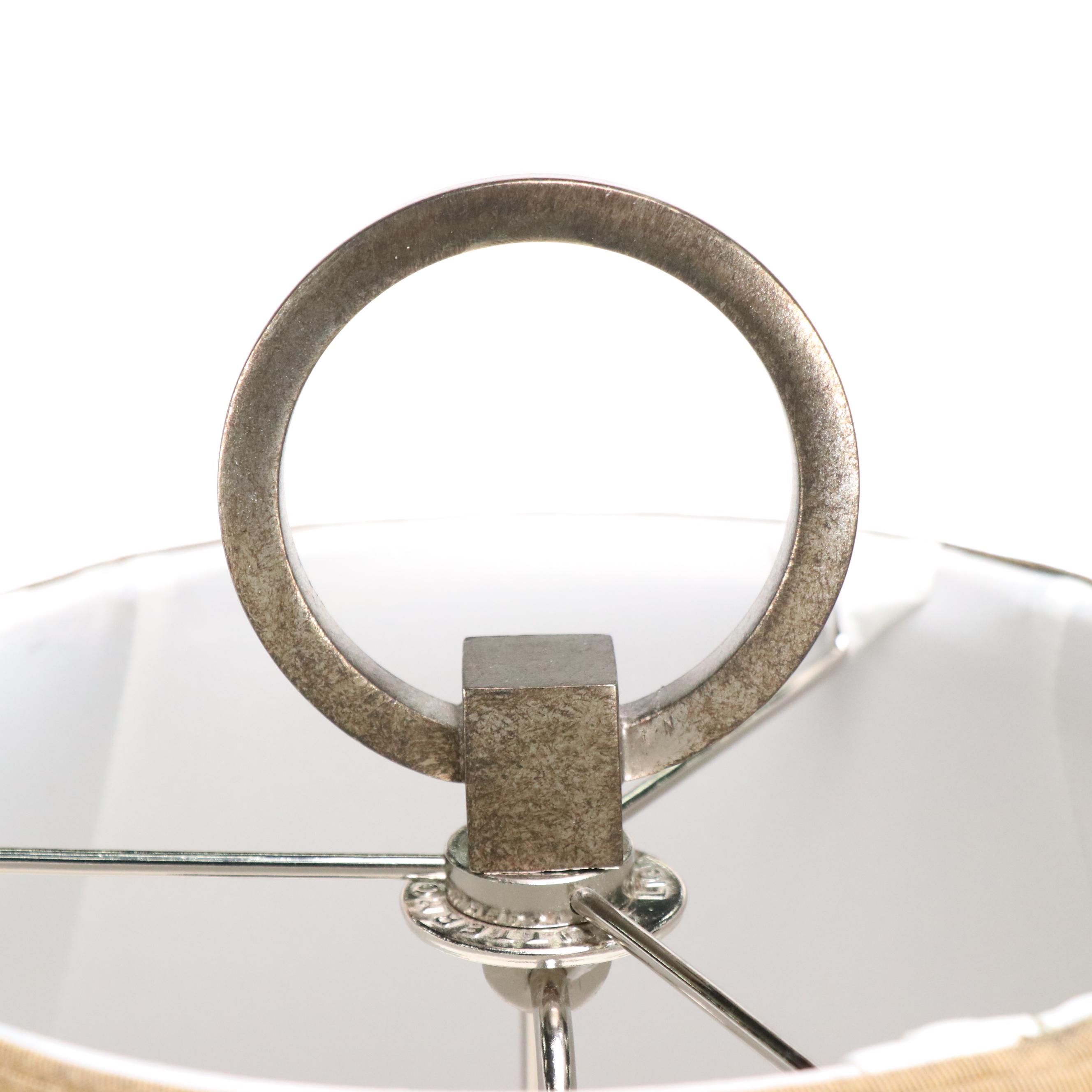 Uttermost "Solano" Oxblood Ceramic Pillar Table Lamp with Silk Shade, 21st C