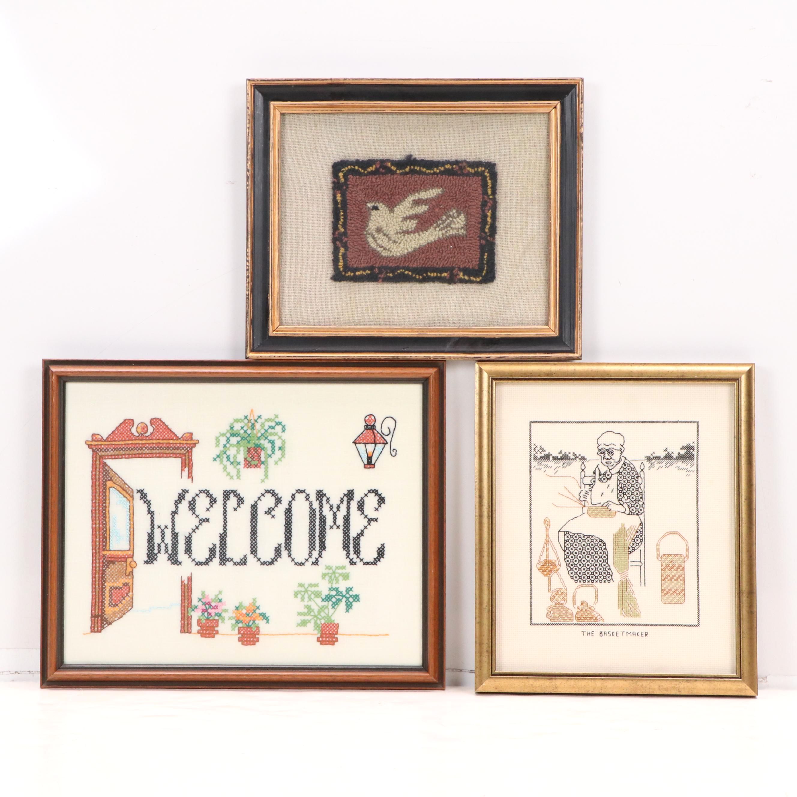 Tufting and Cross-Stitch American Textile Art, Late 19th to Early 20th Century