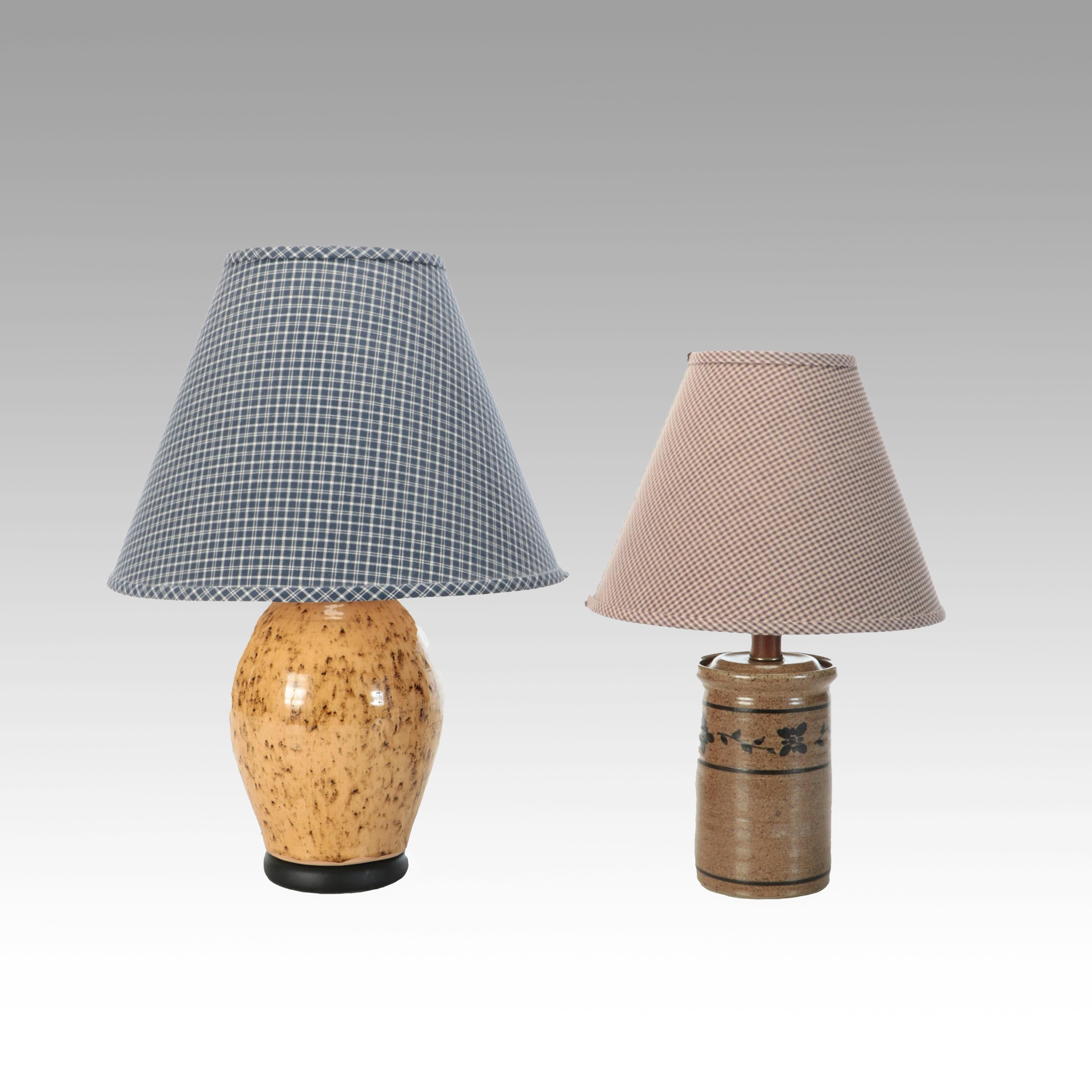 Stoneware Crock with Rowe Pottery Speckled Ceramic Table Lamps