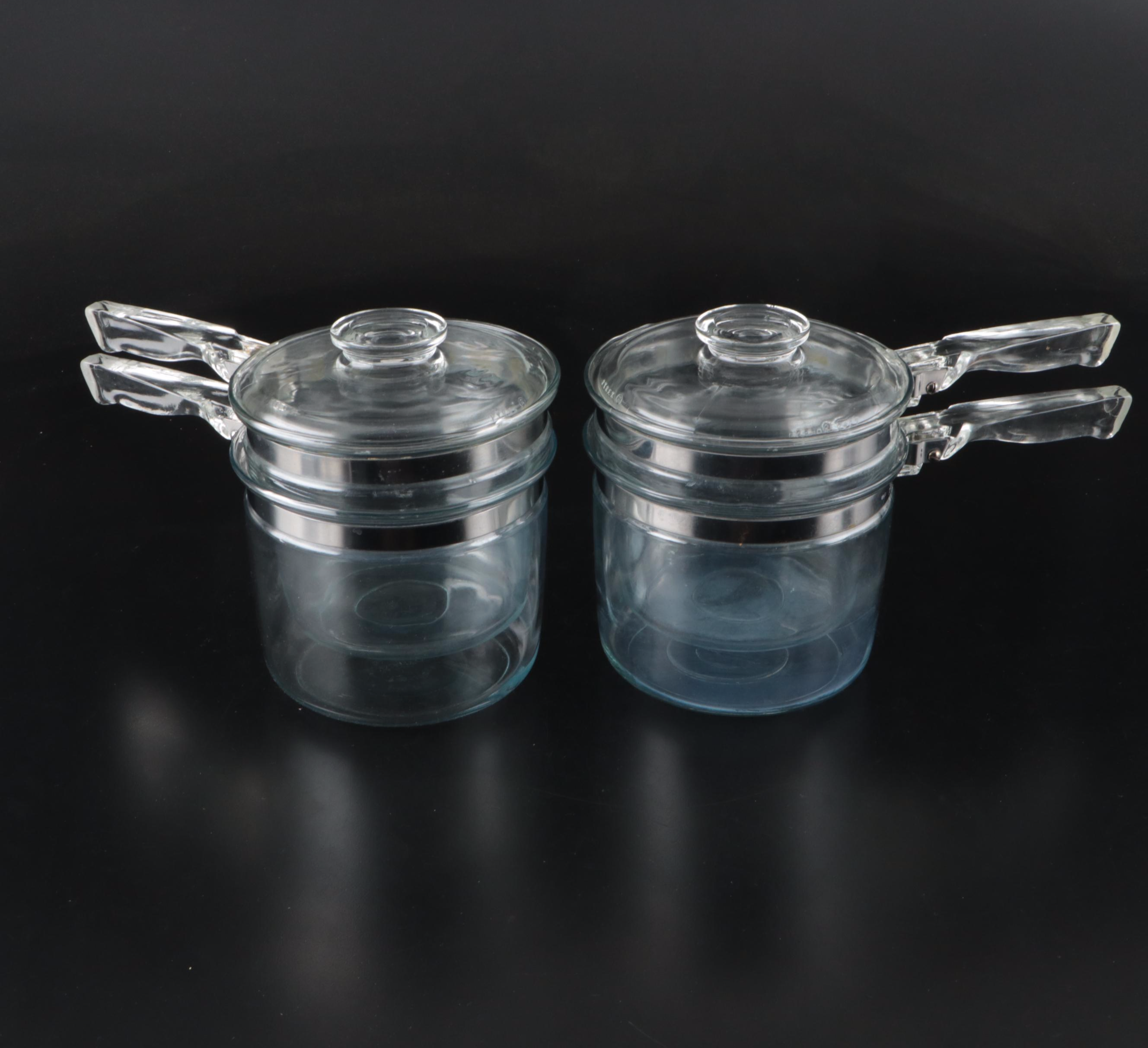 Pyrex Flameware Clear Glass Cooking Pots, Coffee Percolator and Teapot