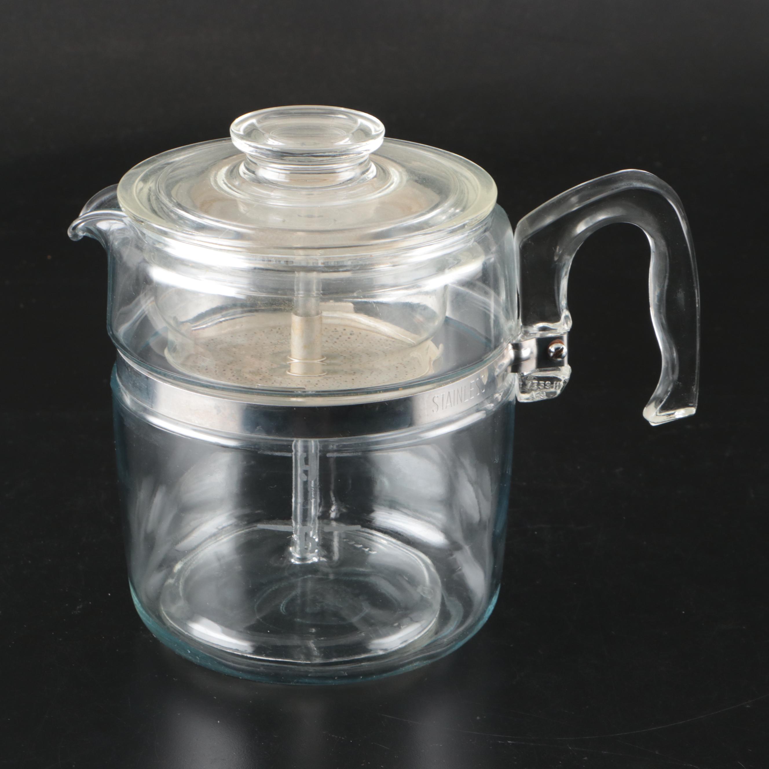 Pyrex Flameware Clear Glass Cooking Pots, Coffee Percolator and Teapot
