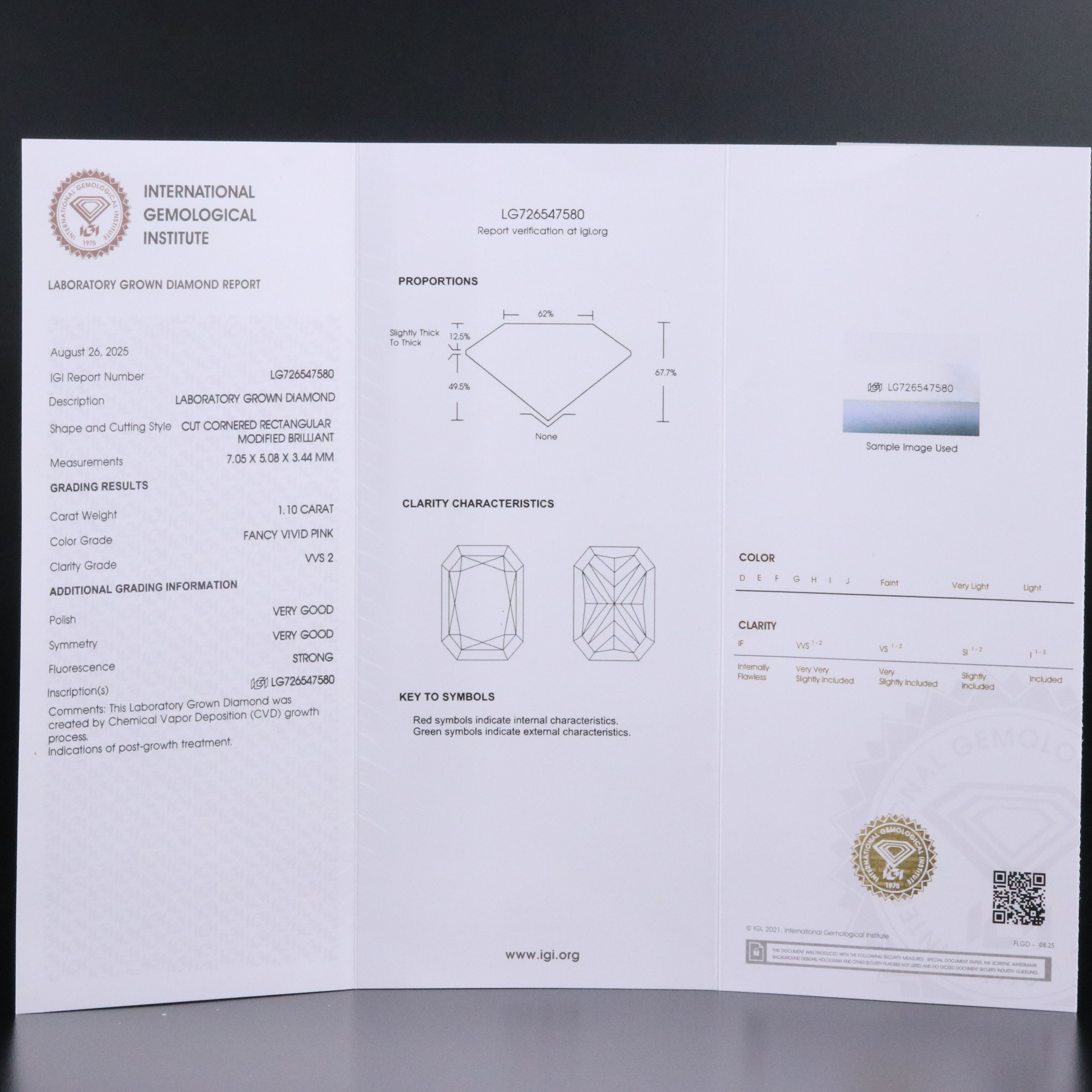 Loose 1.10 CT Lab Grown Fancy Pink Diamond with IGI Report