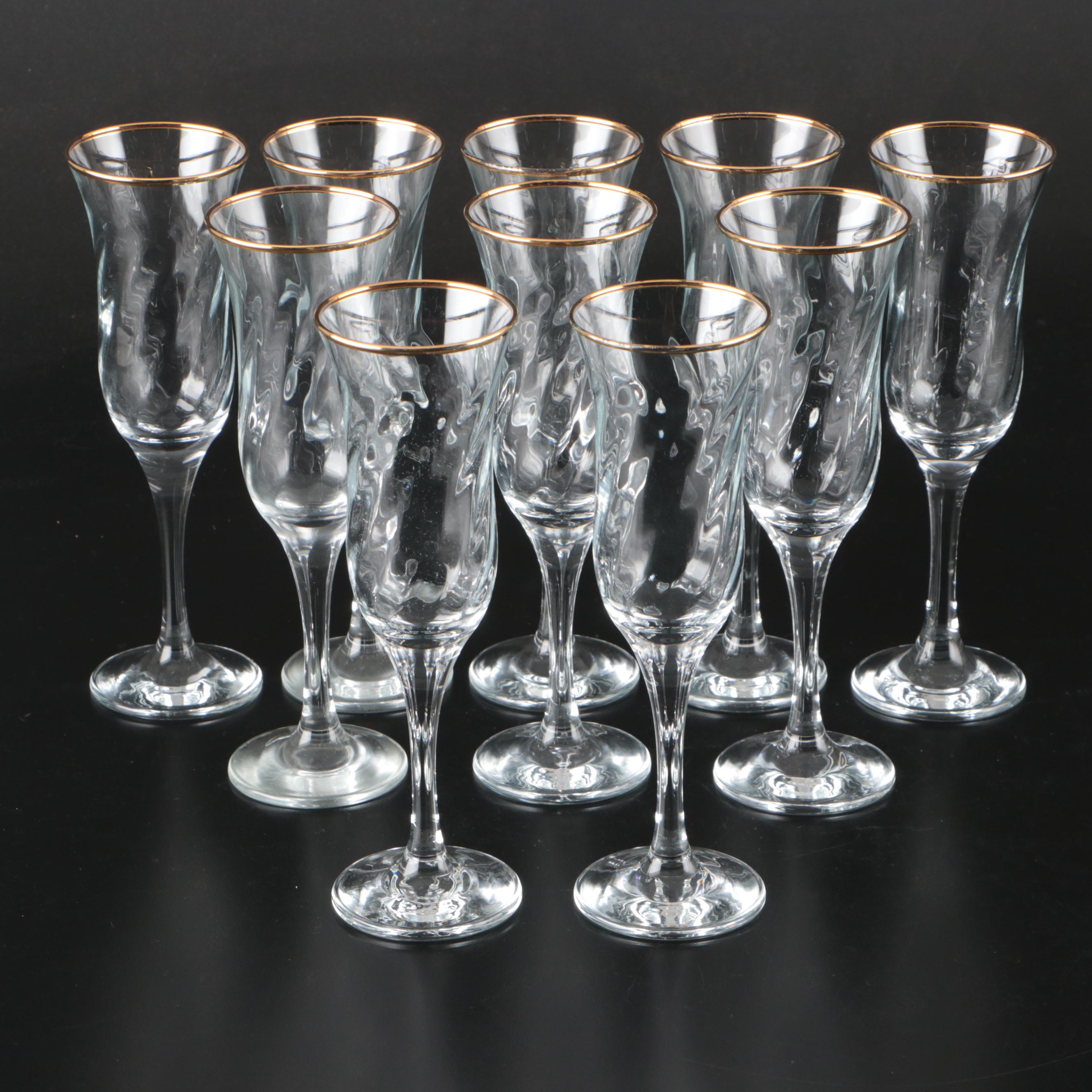 Crystal Clear Industries "Regent Gold" Gilt Fluted Crystal Champagne Glasses