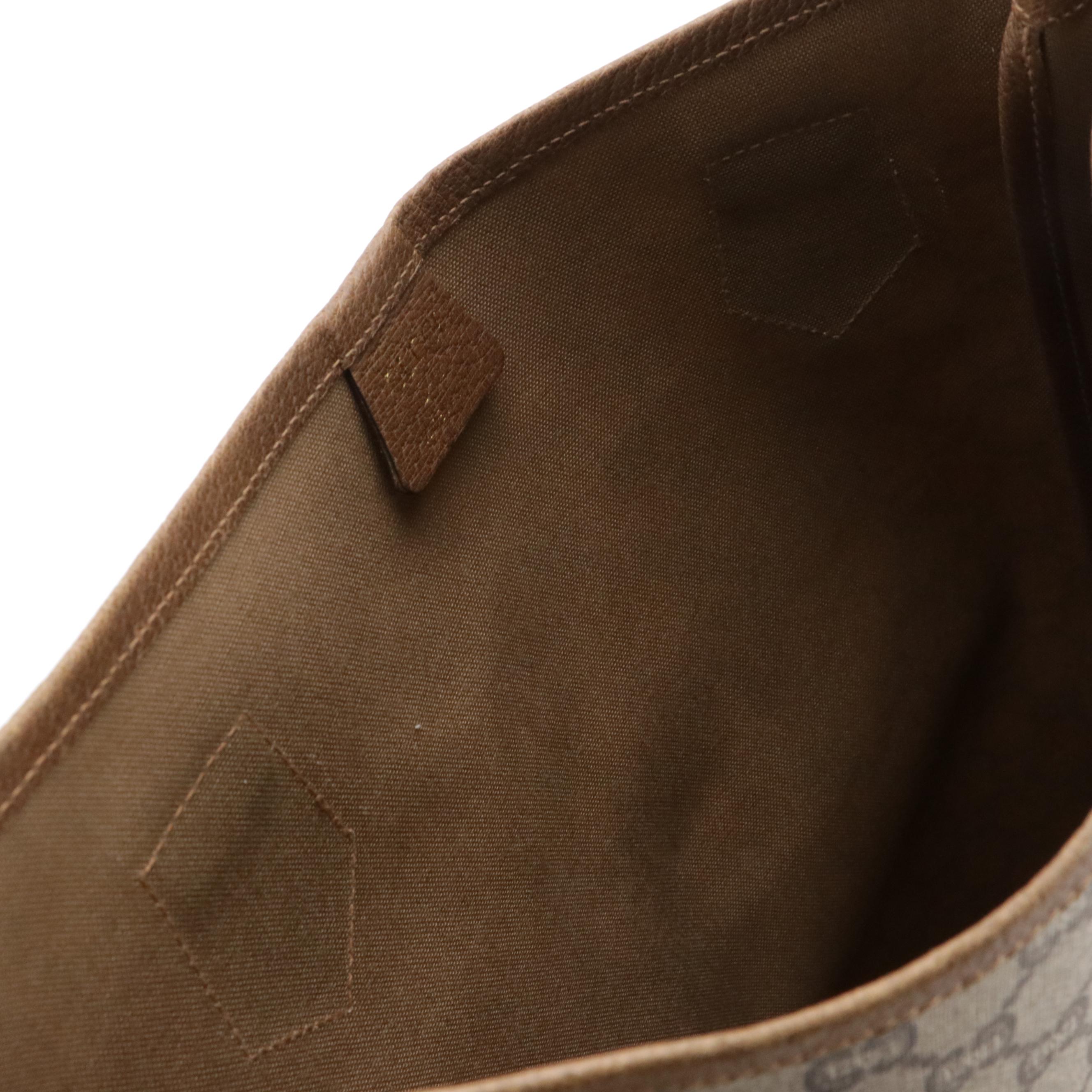 Gucci Tote in GG Plus Supreme Canvas, Brown Leather and Web Straps