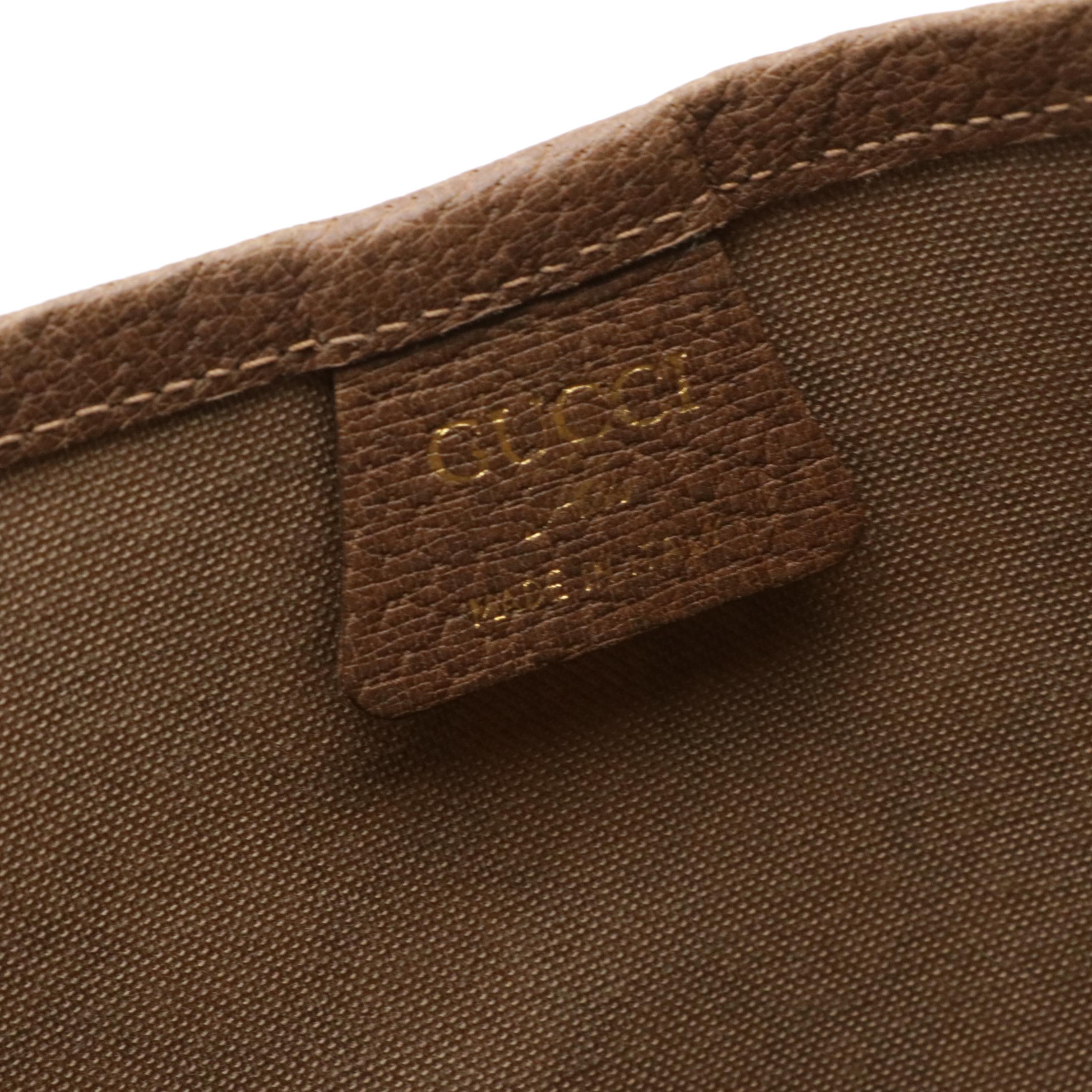 Gucci Tote in GG Plus Supreme Canvas, Brown Leather and Web Straps